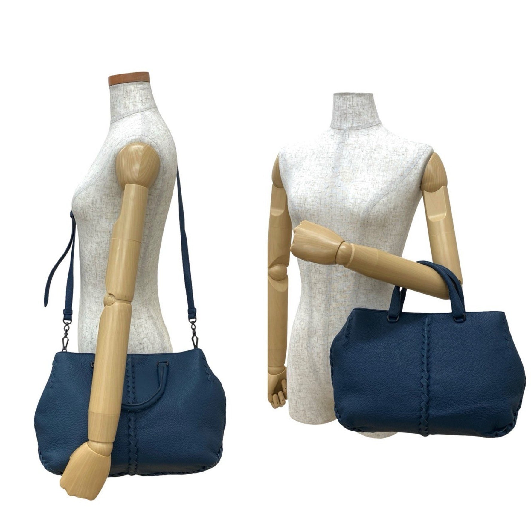 BOTTEGA VENETA Intrecciato Leather Handbag/Shoulder Bag, Blue