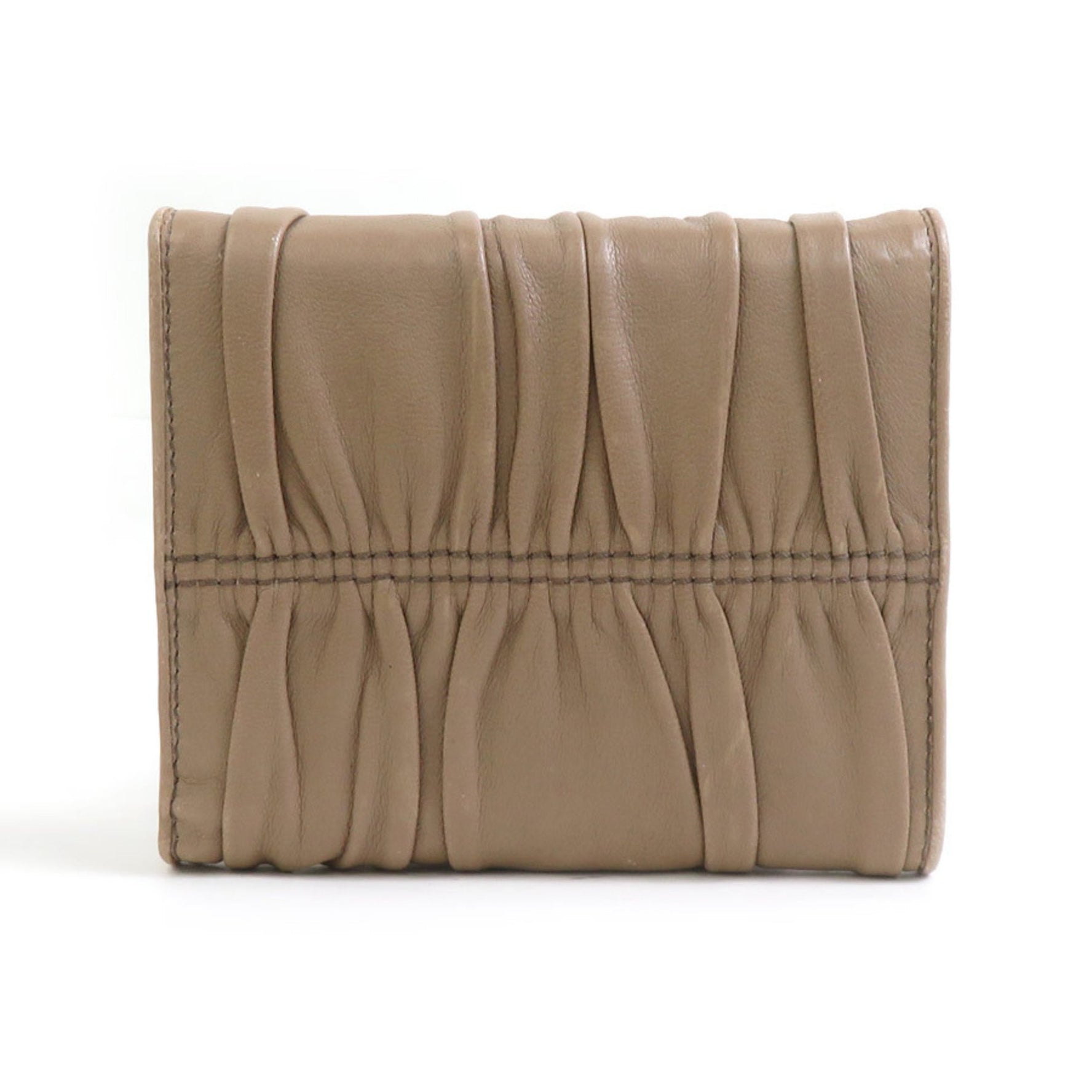 Prada PRADA Tri-fold Wallet, Beige Leather, Women's, 1M0176, 56305g