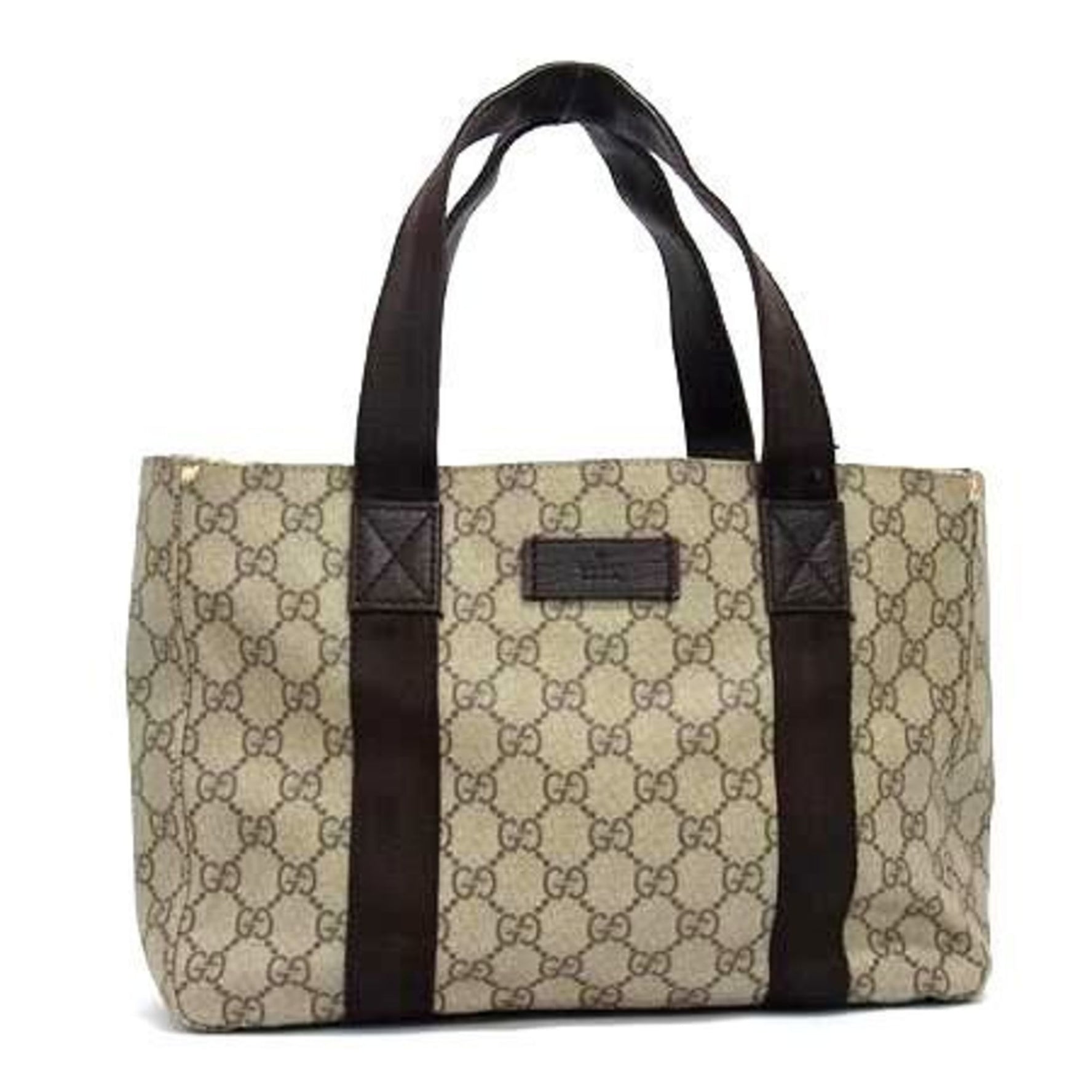 GUCCI GG Supreme Tote Bag in Beige and Brown Leather