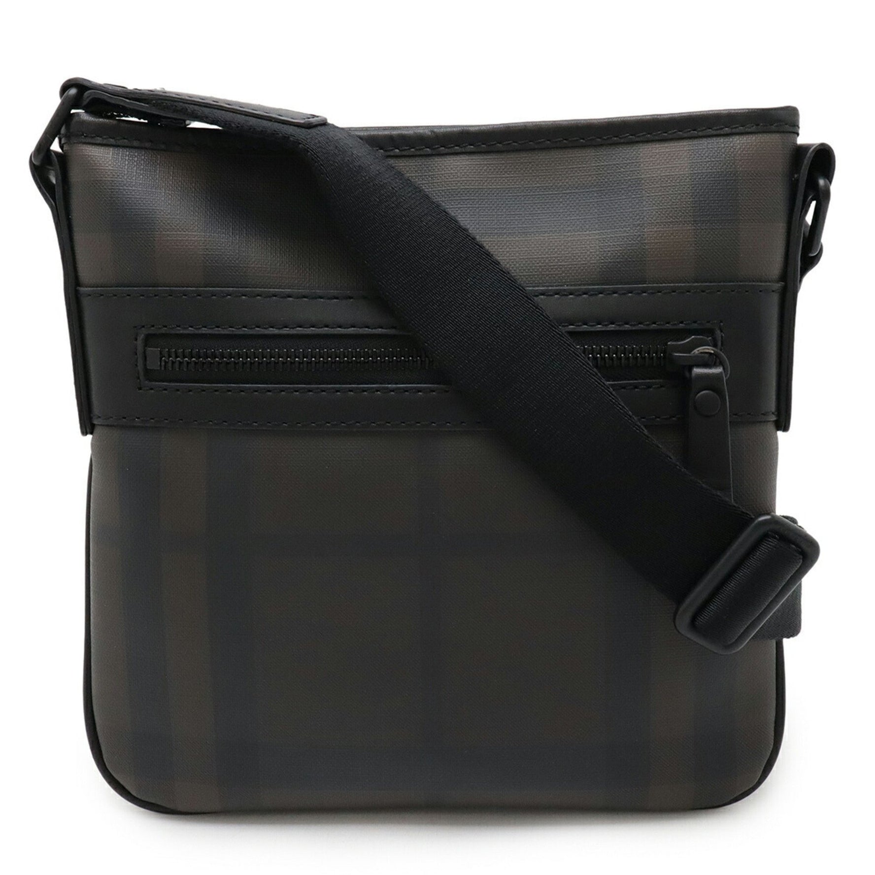 BURBERRY Smoked check pattern shoulder bag PVC leather khaki brown black