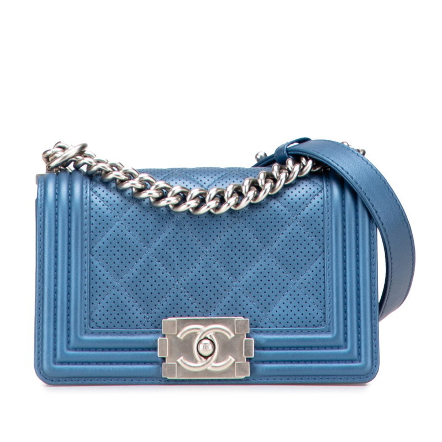 CHANEL Matelasse Coco Mark Boy Chain Shoulder Bag in Perforated Leather