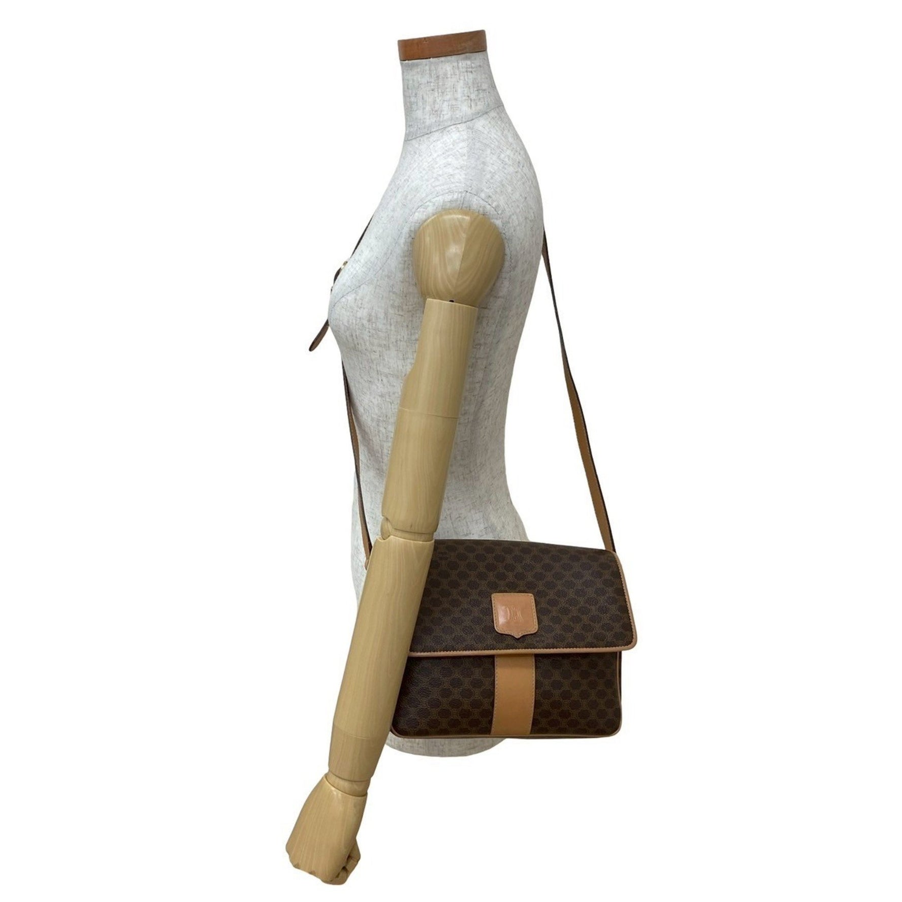 CELINE Vintage Macadam Blason with Triomphe Logo Leather Shoulder Bag/Pochette in