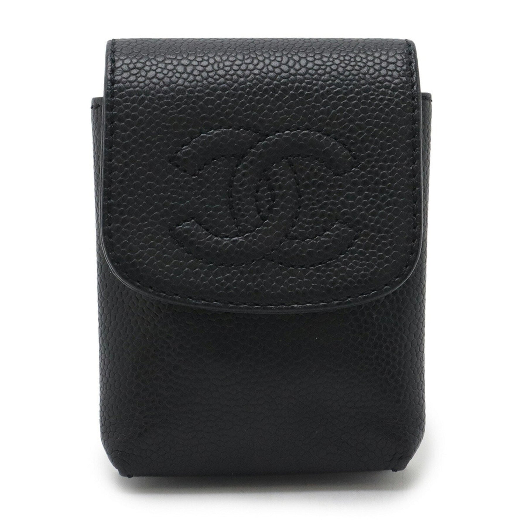 CHANEL Coco Mark Cigarette Case, Tobacco iQOS Pouch, Caviar Skin, Leather, Black, A13511