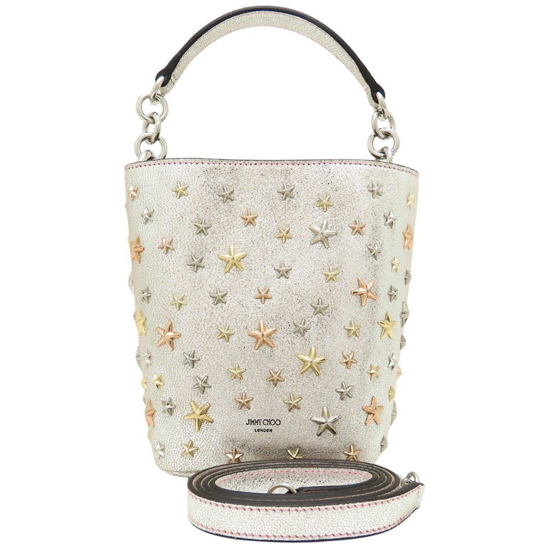 JIMMY CHOO Jimmy Choo Handbag Star Studs Leather Metallic Silver