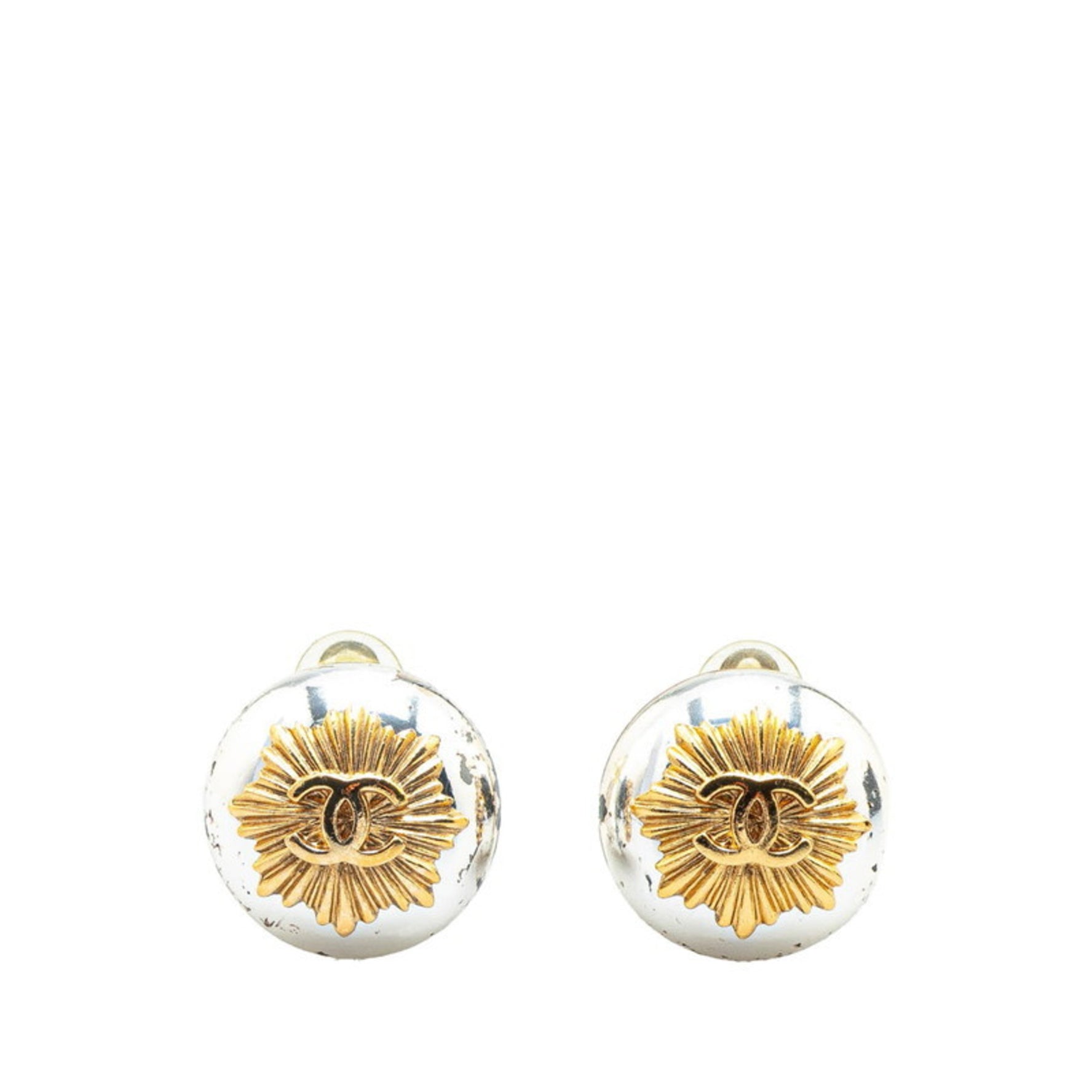 Chanel Coco Mark Earrings Silver Gold Metal Plated Women's CHANEL