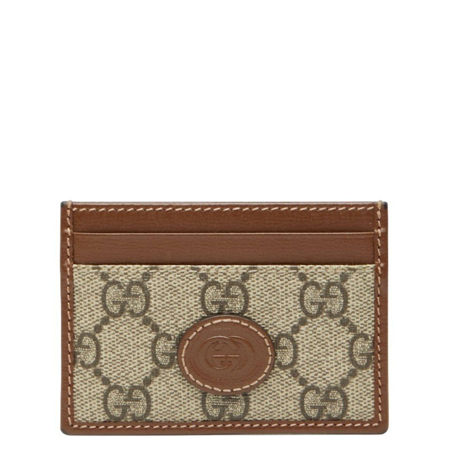 Gucci GG Supreme Business Card Case Beige Brown Leather