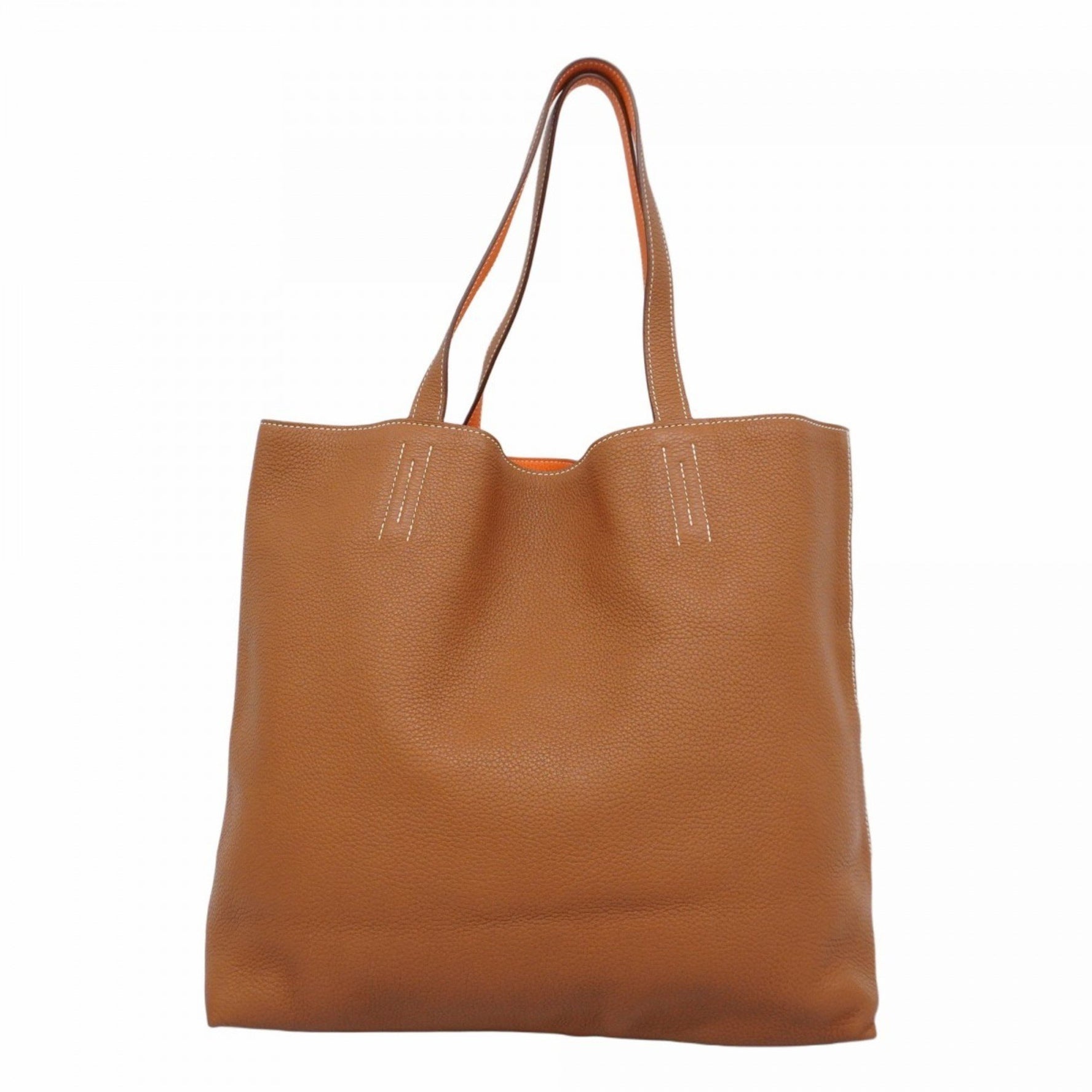 Hermes Hermès Double Sens 45 Tote Bag in Taurillon Clemence Leather, Gold and Orange, with N Stamp, Women's