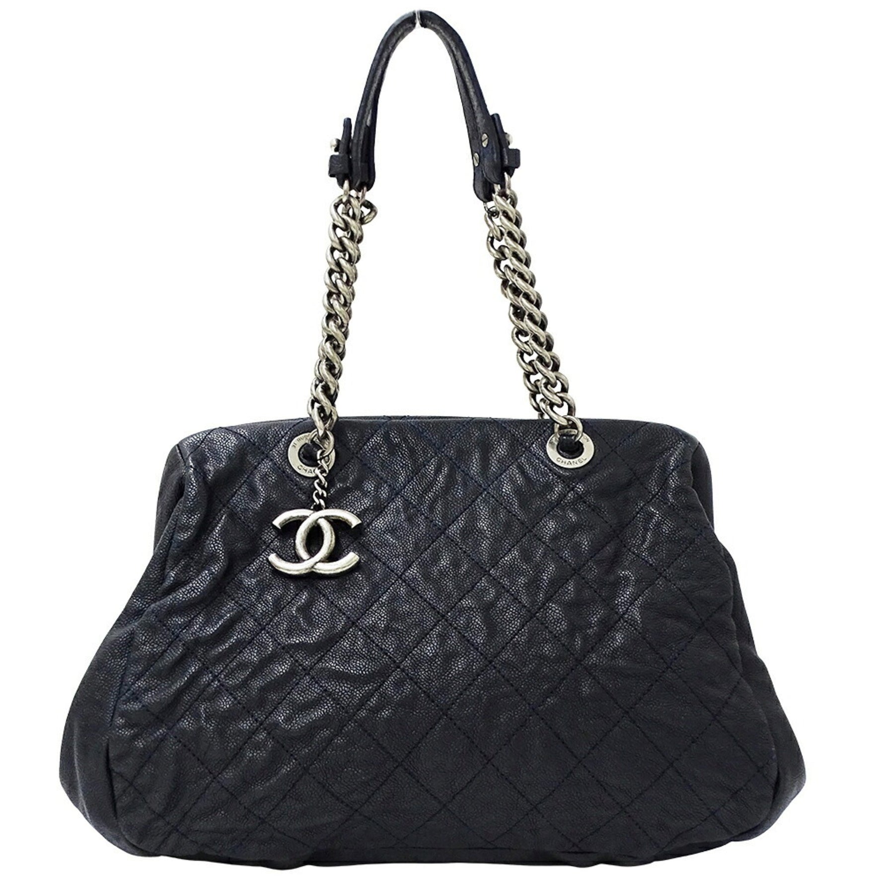 CHANEL Matelasse Women's Tote Bag Shoulder in Caviar Skin, Dark Navy, with Chain