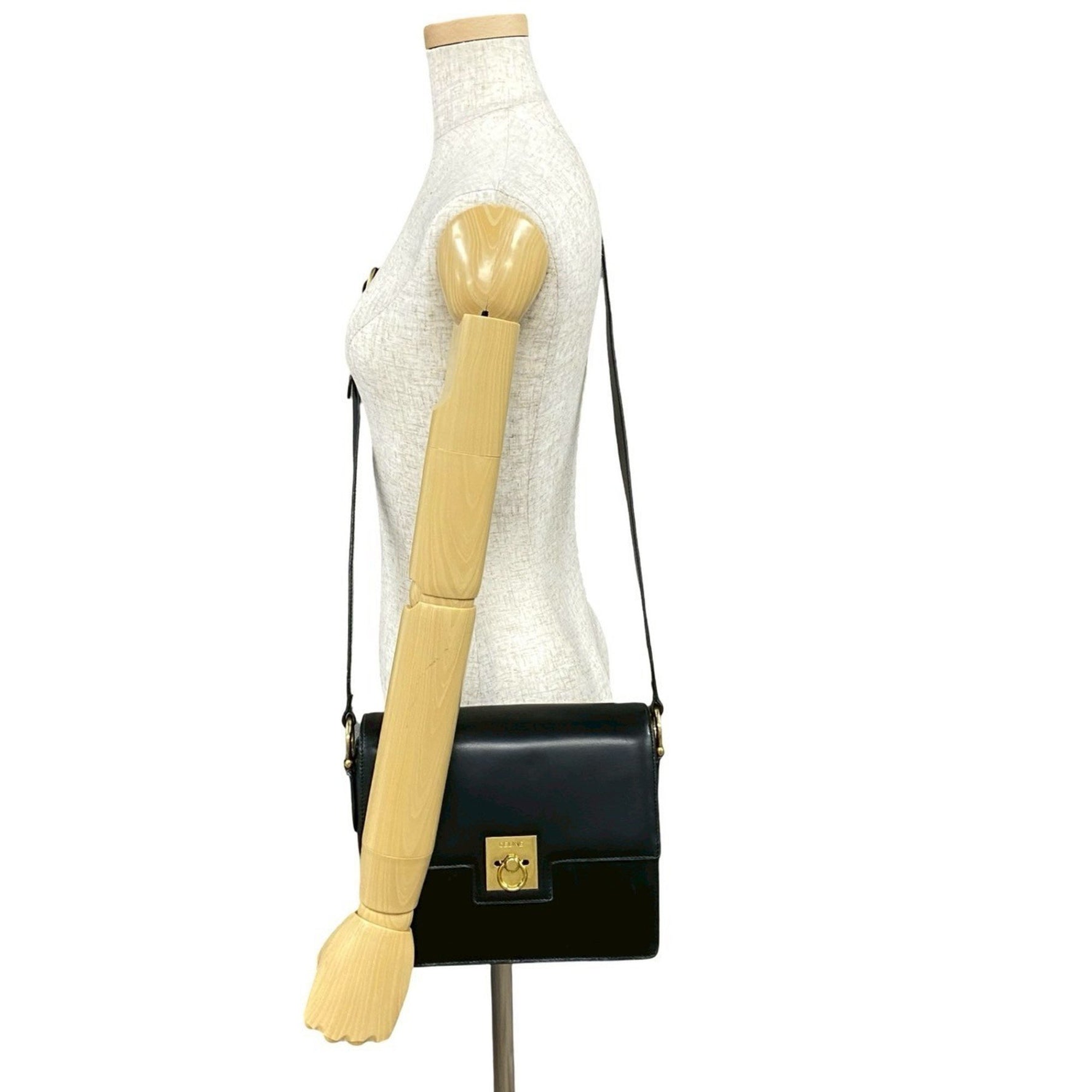 CELINE Logo Ring Hardware Calfskin Leather Shoulder Bag/Pochette/Sacoche