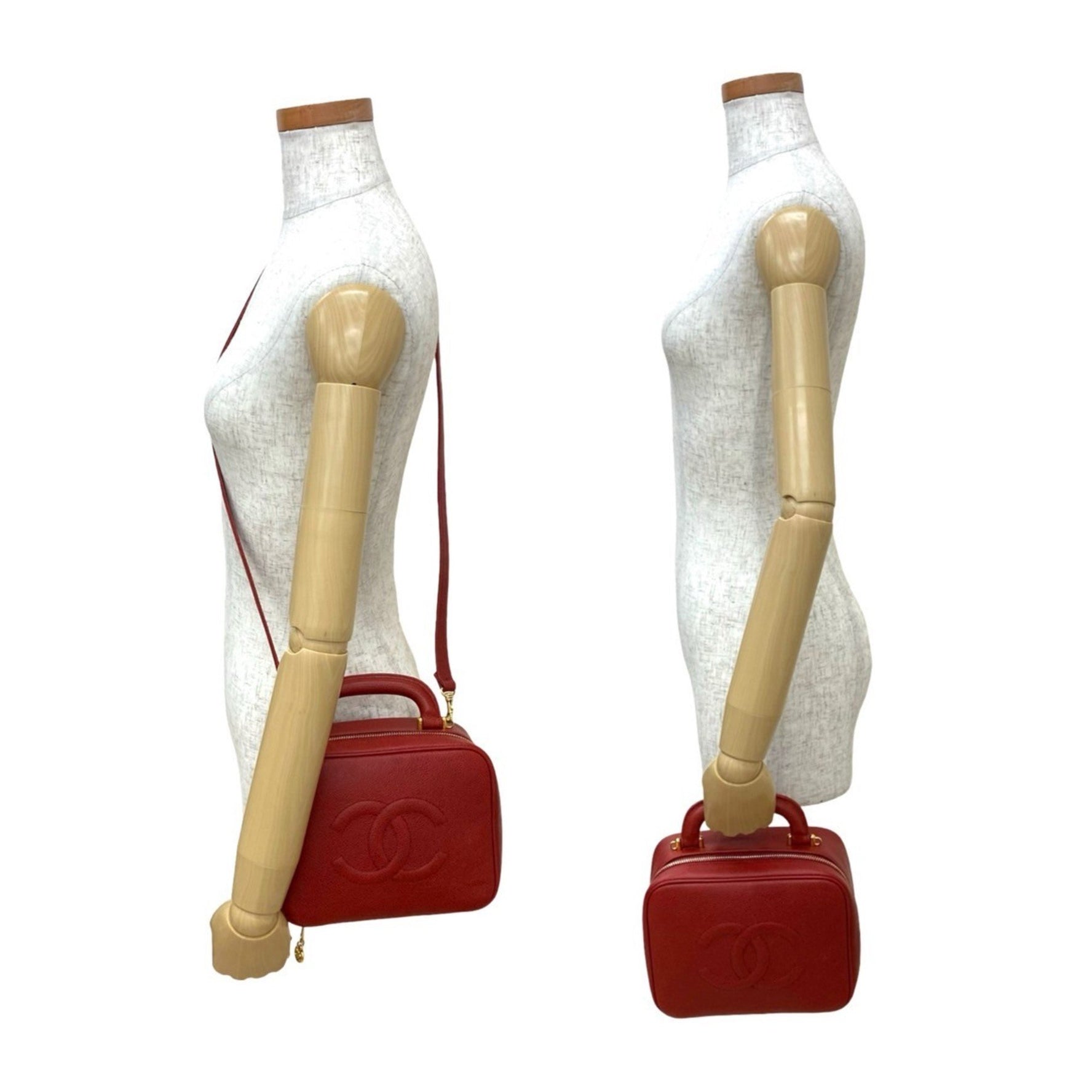 CHANEL Caviar Skin Handbag/Shoulder Bag/Vanity Bag, Red