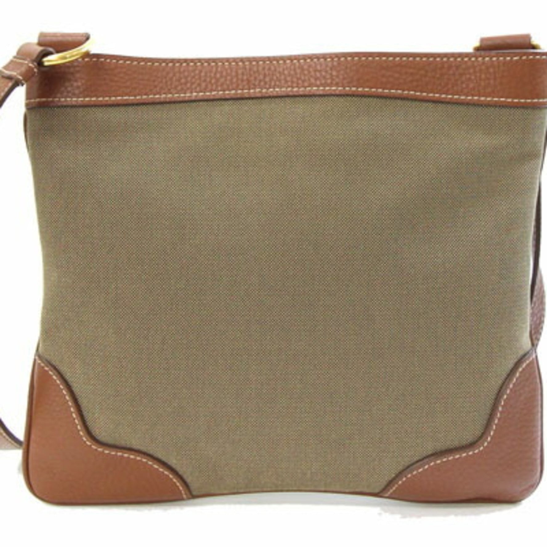Prada Shoulder Bag Beige Brown Jacquard Canvas Leather Crossbody Flat