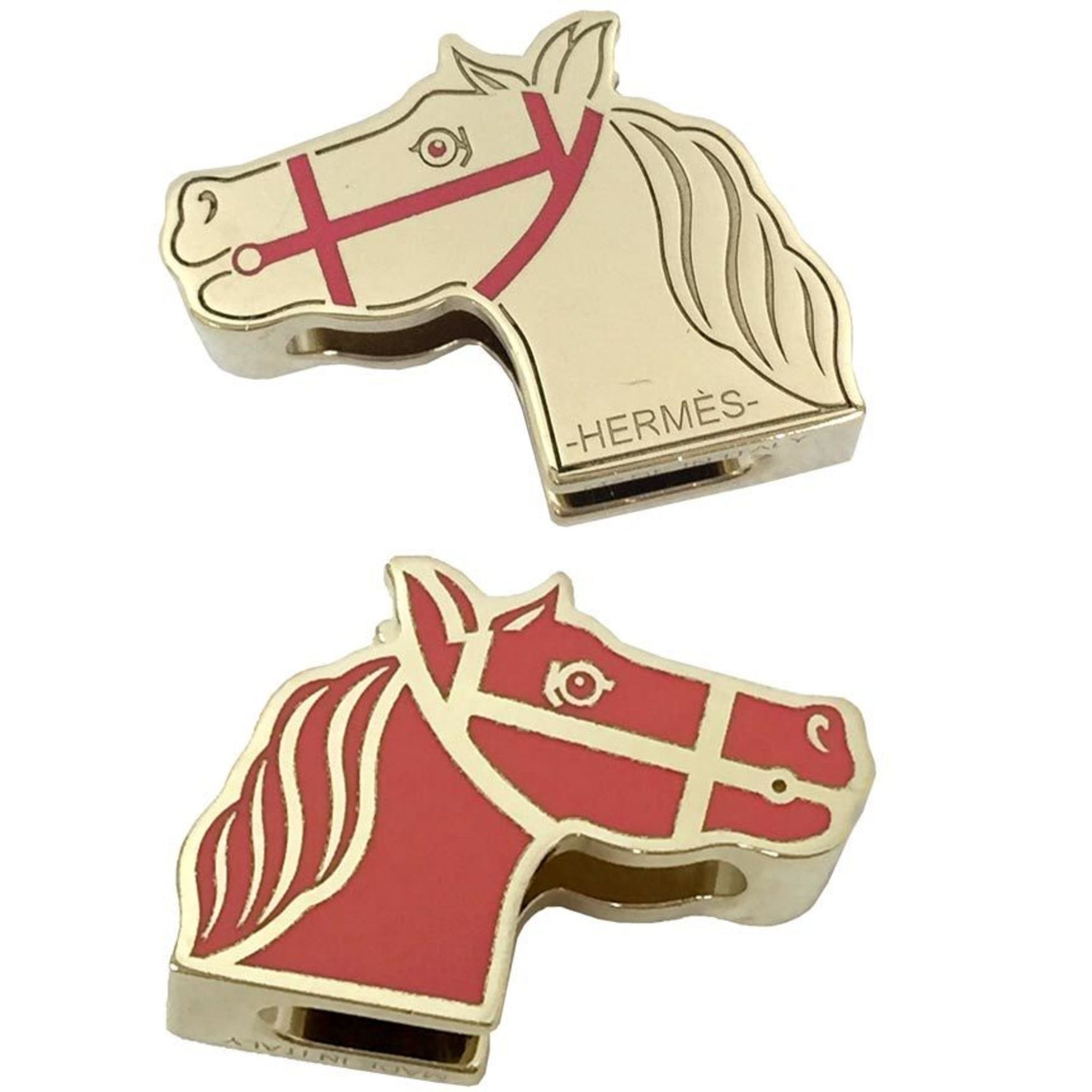 Hermes Hermès Twilly Ring Cadrege Scarf Anneau Charms Clef Laque Laiton Sans Plomb Finish Palladie Horse Pink and Gold 2022 Collection Women's