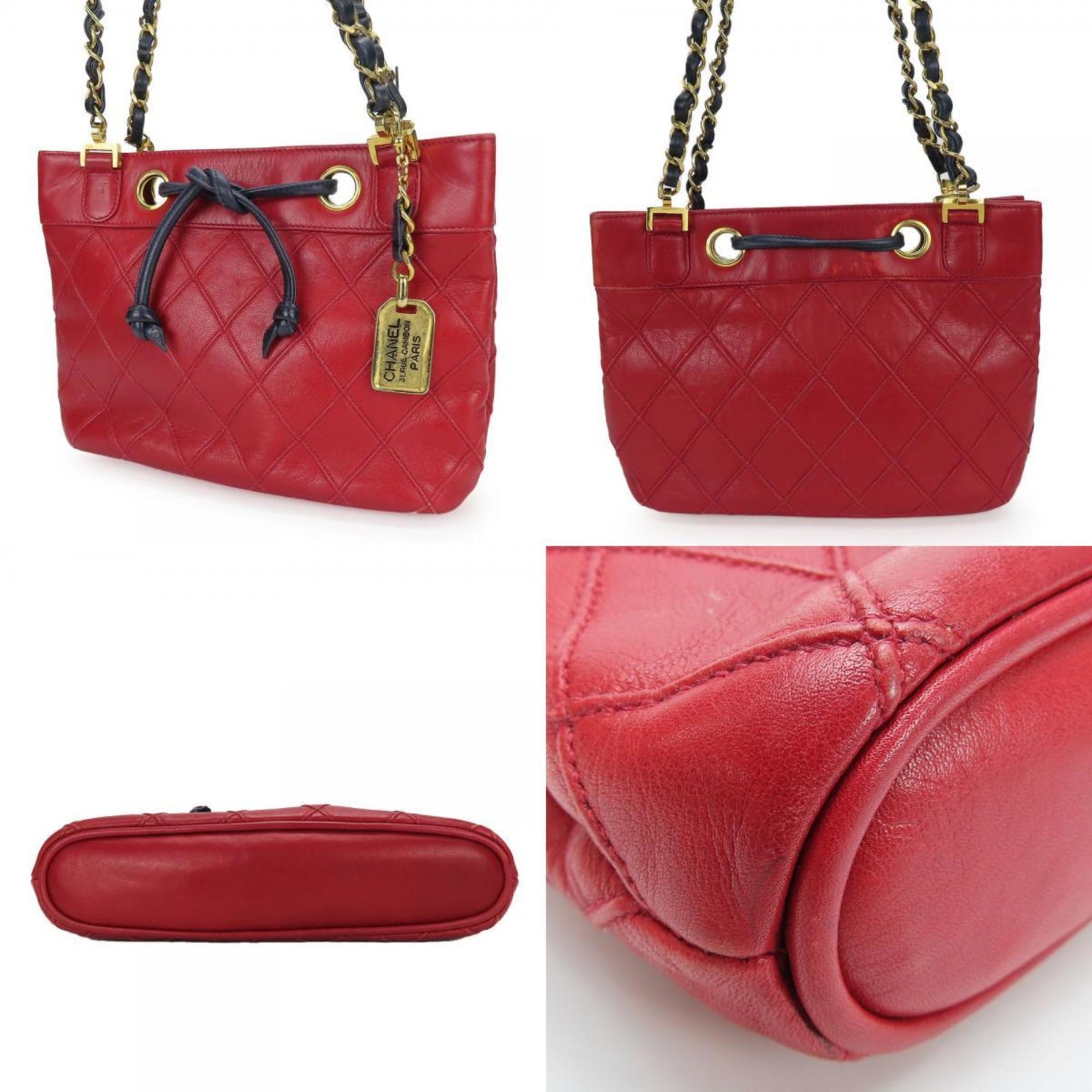 Chanel Shoulder Bag Bicolor Chain Lambskin Red 0 Series