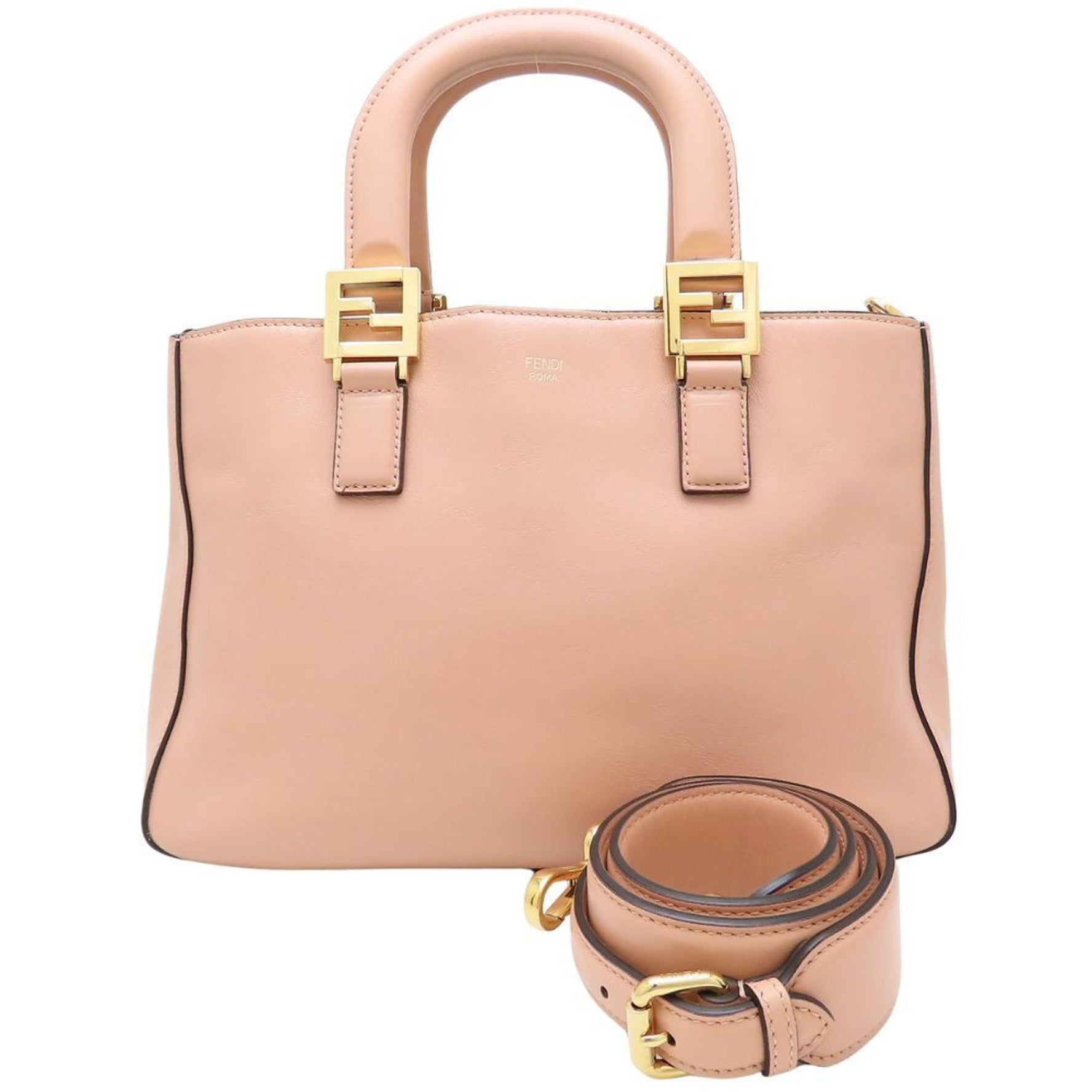 FENDI FF Small Tote Bag Leather Pink Beige