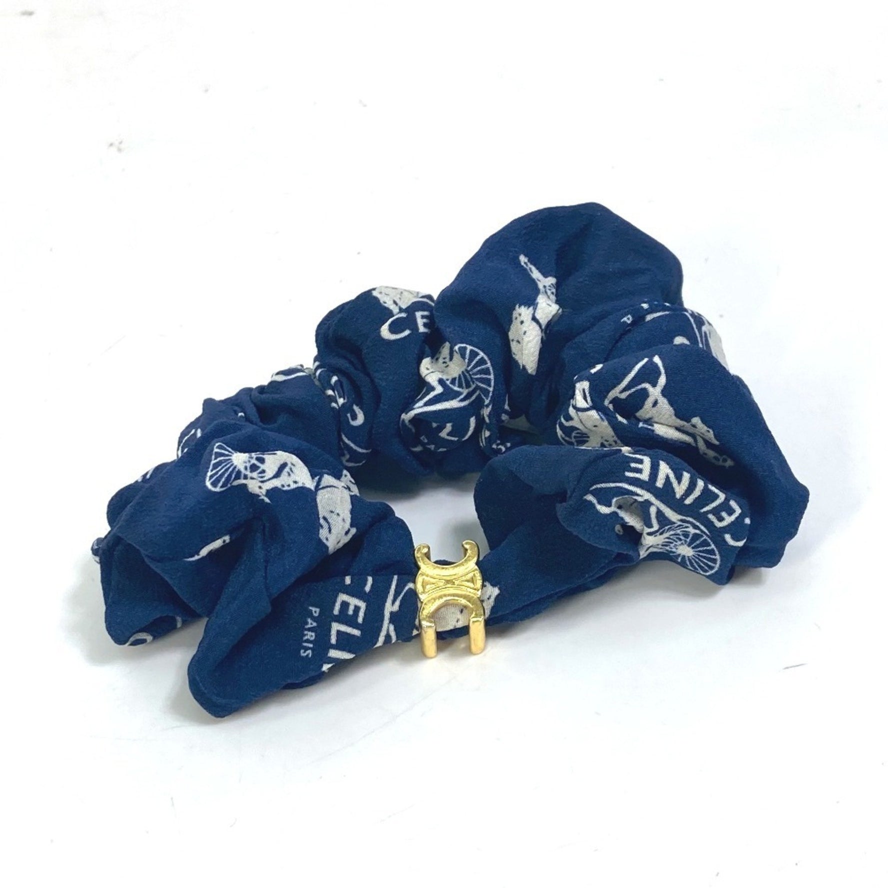 CELINE Sulky Logo Hair Accessory, Silk Scrunchie, Blue