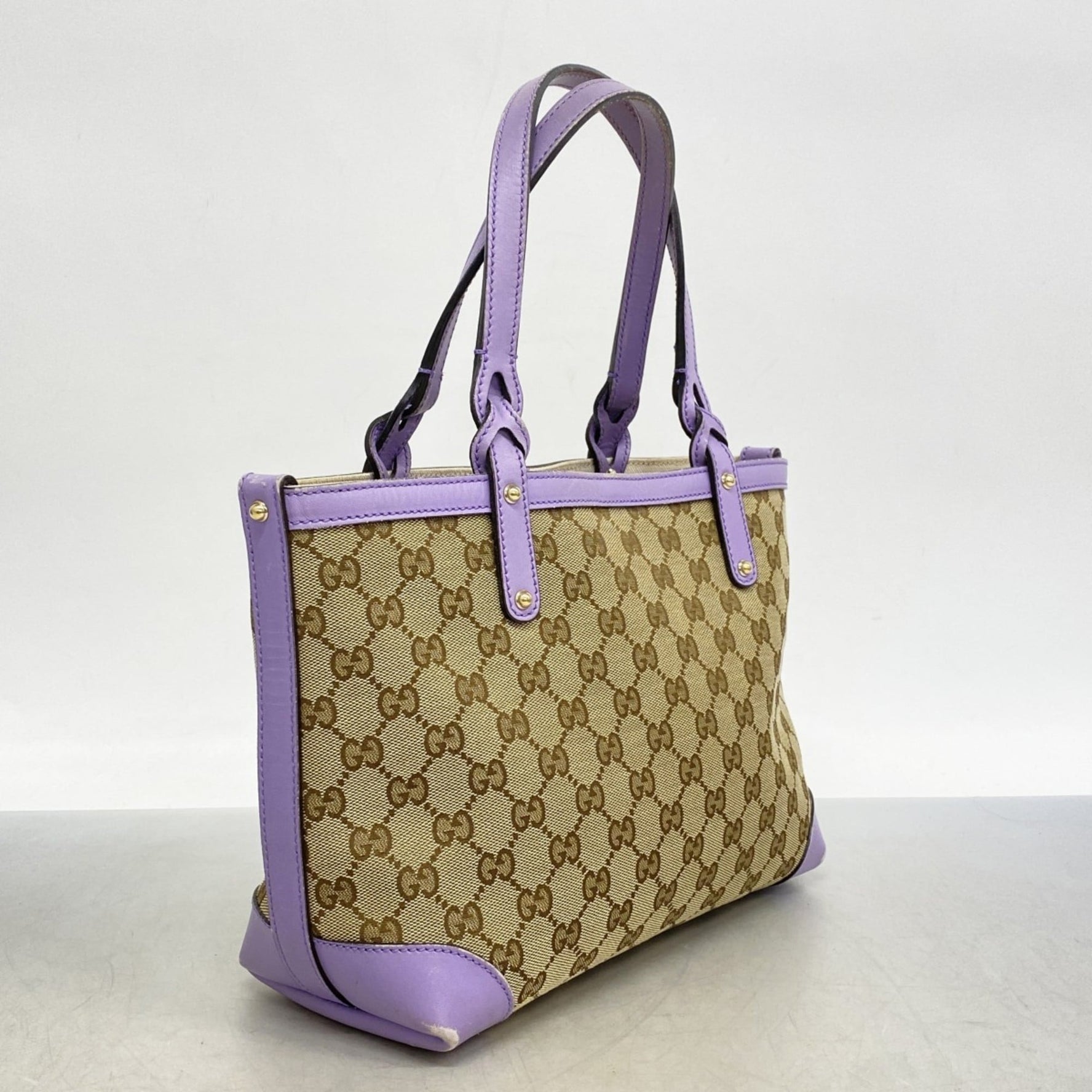 Gucci Tote Bag GG Canvas Beige Purple Champagne