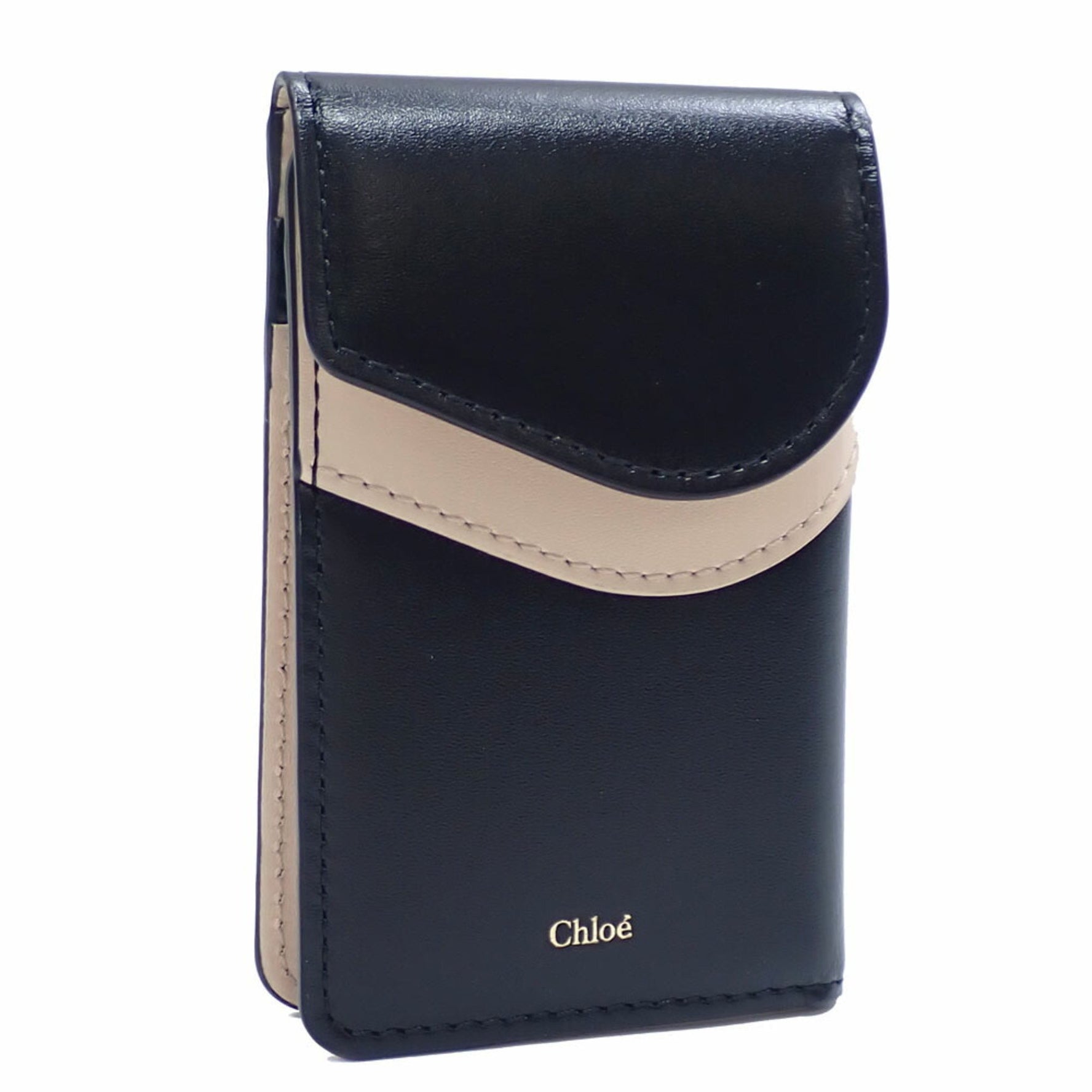 Chloé Chloe KIKI Card Case Black/Pink, Calfskin Leather