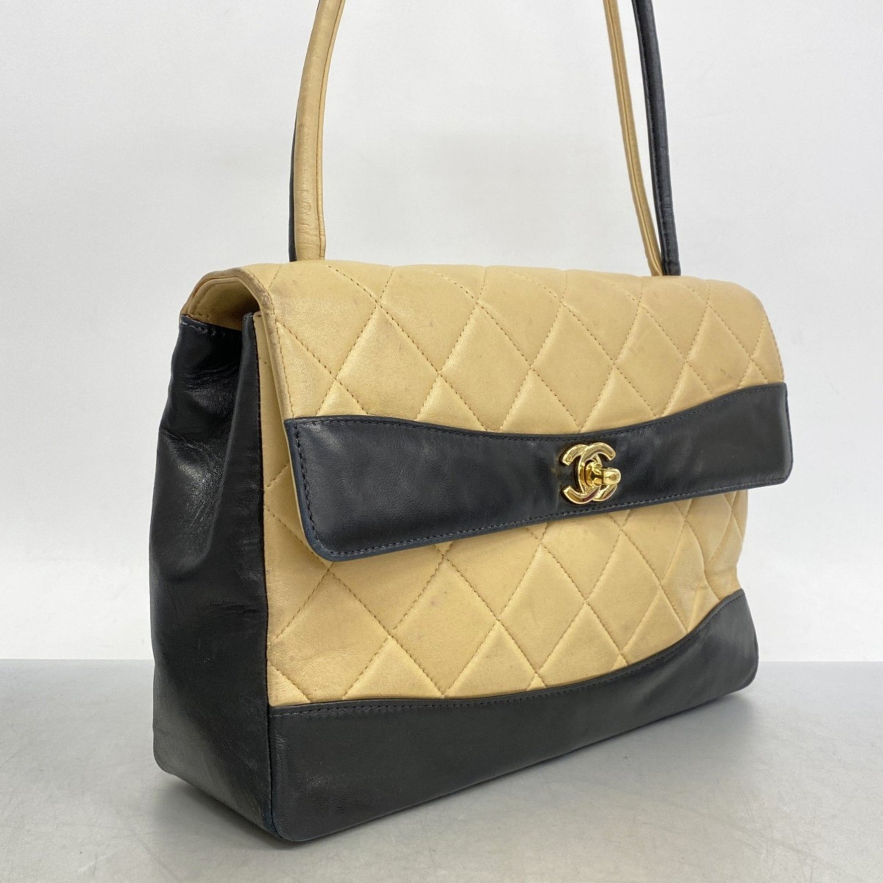 Chanel Matelasse Shoulder Bag, Lambskin, Beige, Black, Women's