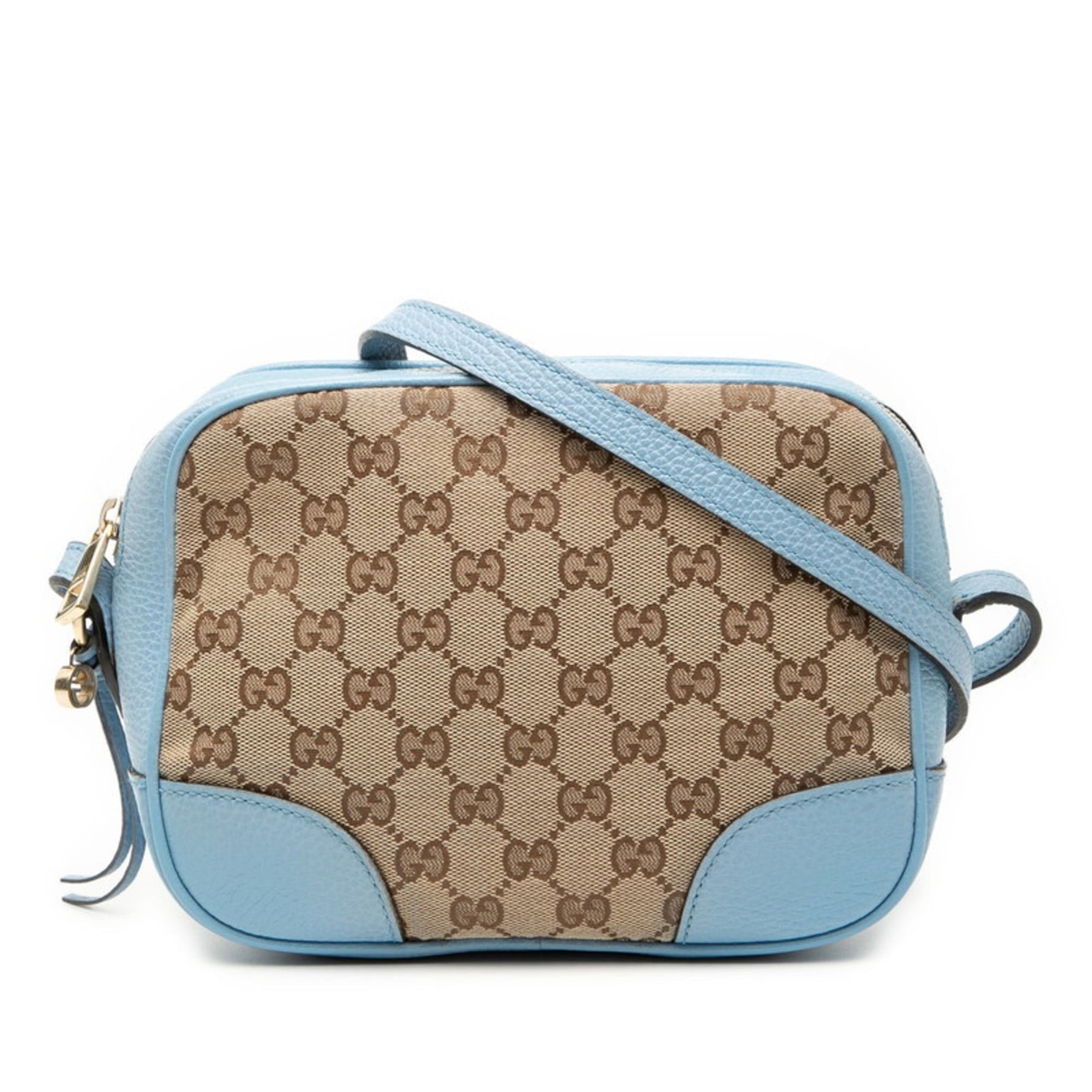 Gucci GG Canvas Crossbody Shoulder Bag Beige Blue Leather