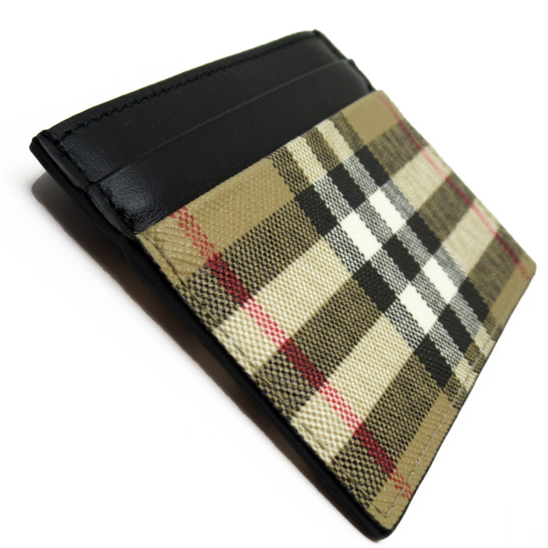 Burberry BURBERRY Business Card Holder/Card Case Pass Leather Black x Beige Men's Women's t19405k