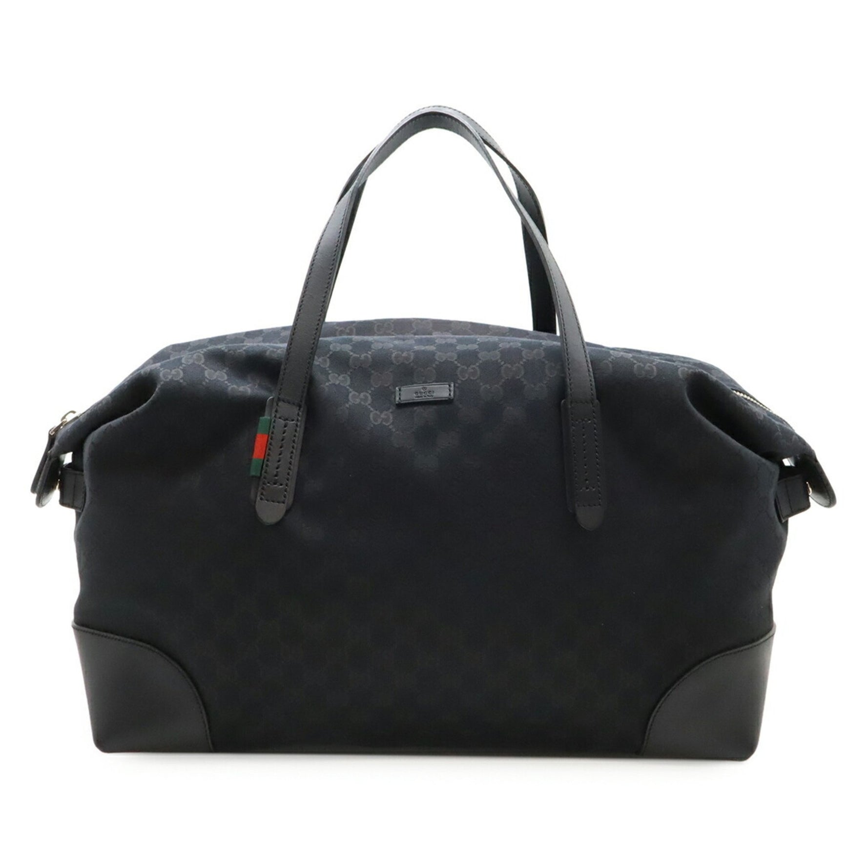 GUCCI GG Canvas Carry On Duffel Bag Boston Travel Leather Black