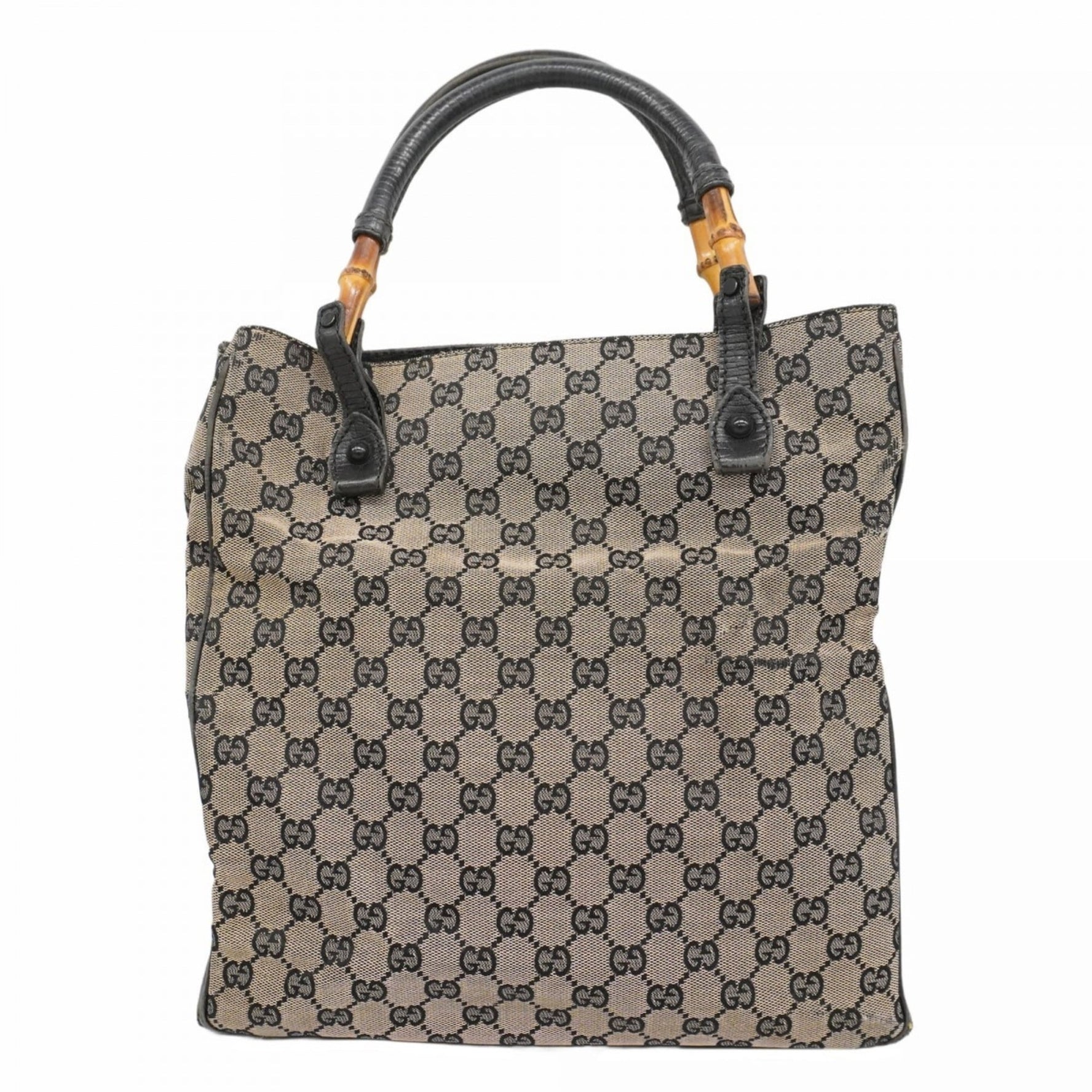 Gucci GG Canvas Bamboo Tote Bag Black Beige