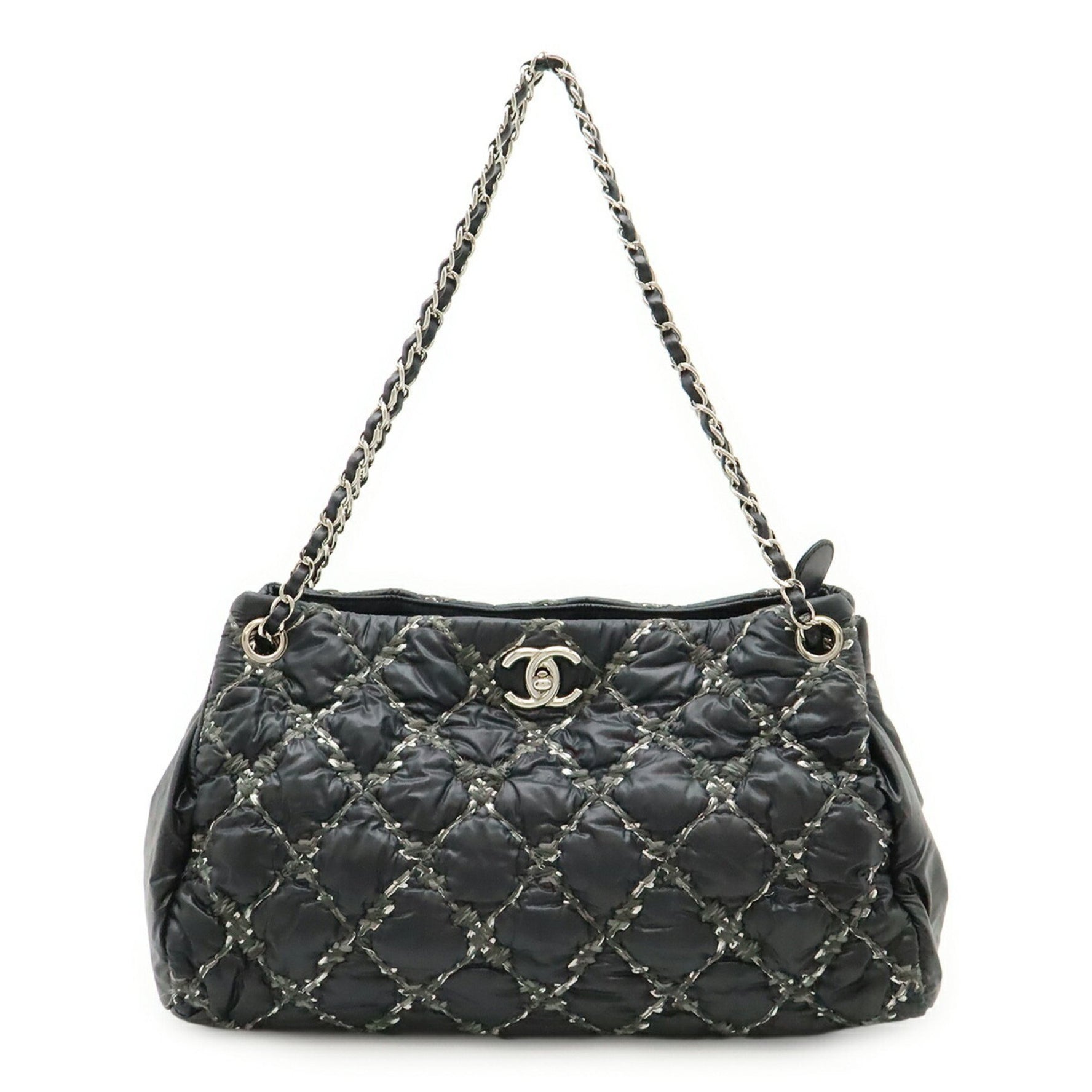 CHANEL Paris Byzance Chain Shoulder Bag, Tote Quilted Nylon, Black, Gray