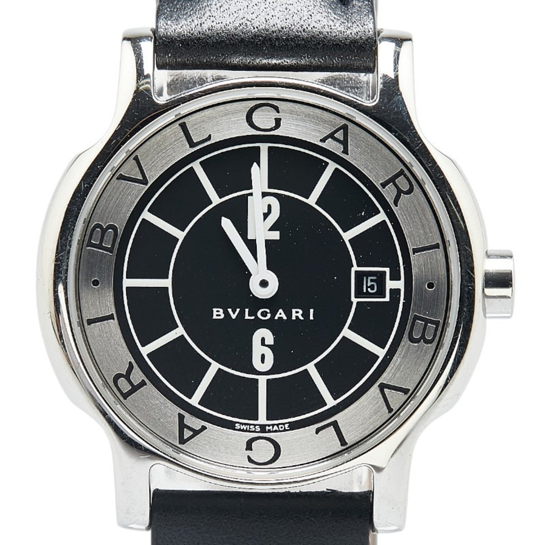 BVLGARI Solotempo Watch ST29S Quartz Black Dial Stainless Steel Leather Women's