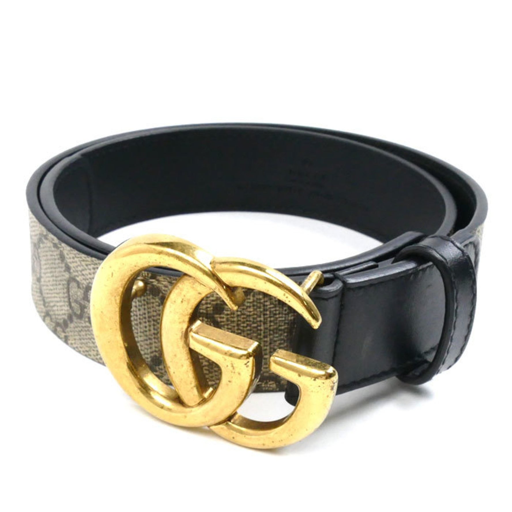 GUCCI GG Supreme Canvas Belt Black Khaki Women's