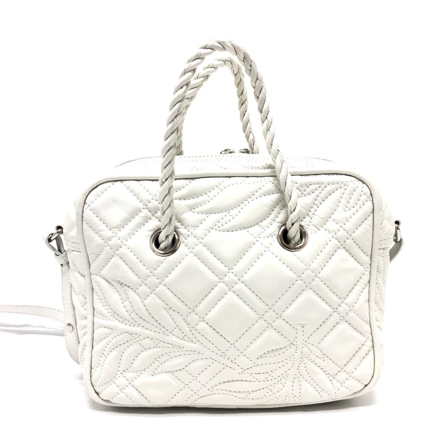 BALENCIAGA Quilted Blanket Square S 2WAY Bag Shoulder Handbag Leather Women's White