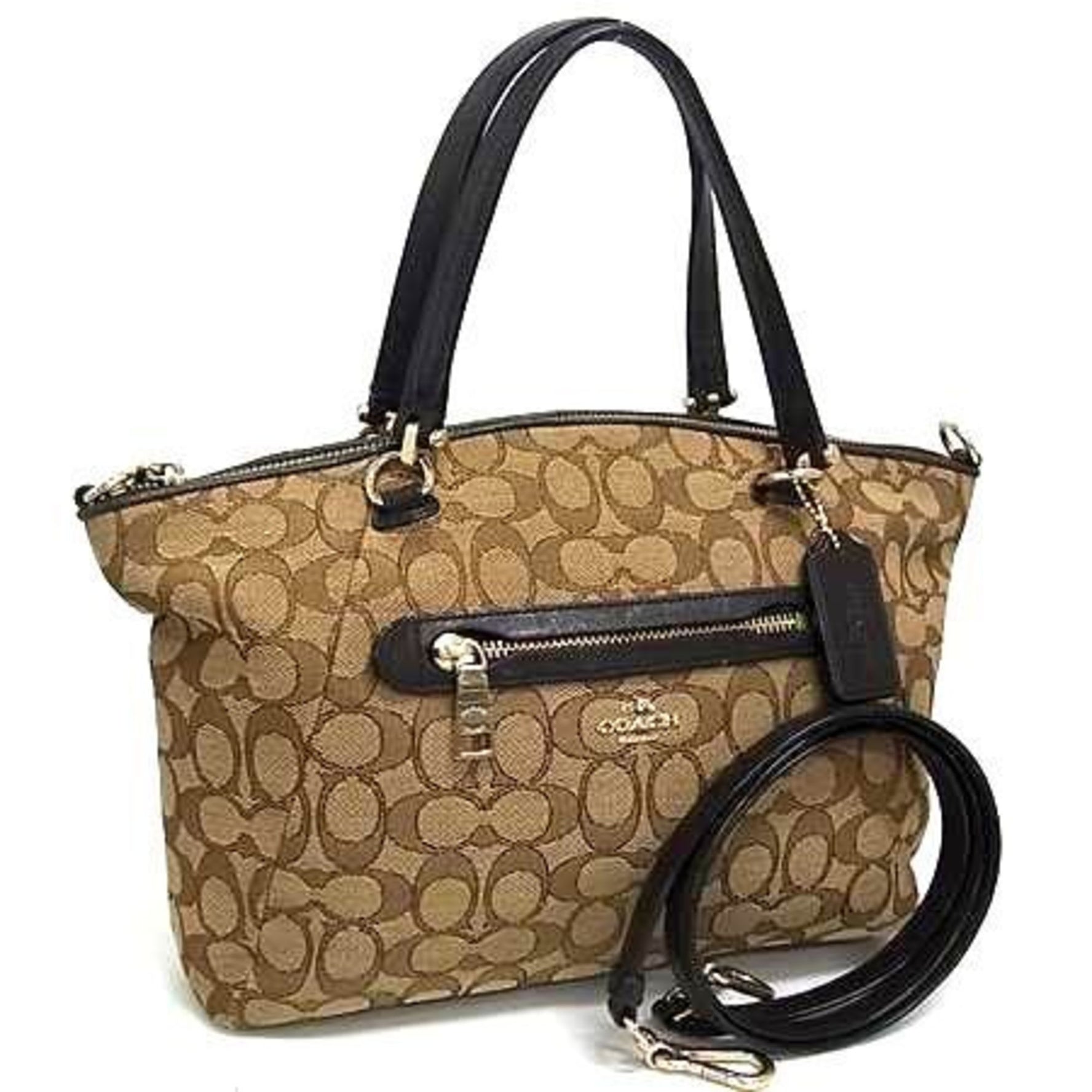 COACH Signature Handbag in Beige and Brown Canvas Leather
