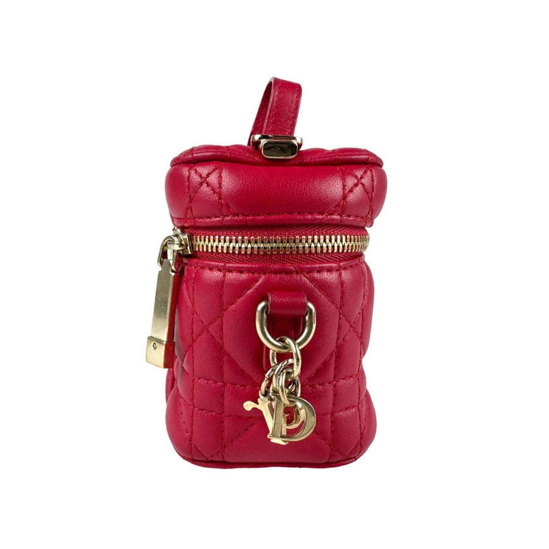 Christian Dior Shoulder Bag Micro Vanity Cannage Leather Red Gold