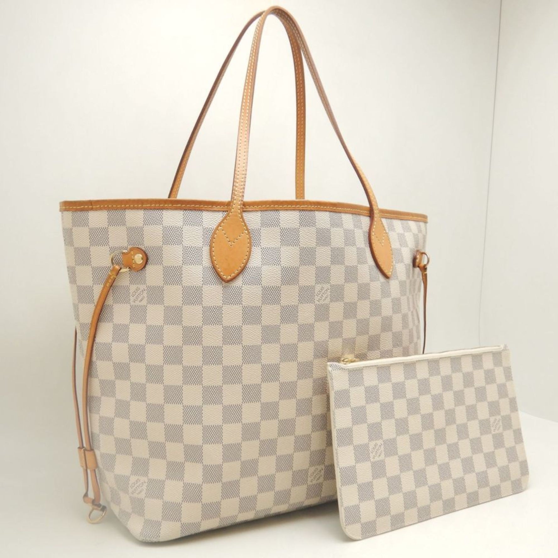 LOUIS VUITTON Damier Azur Neverfull MM Tote Bag White