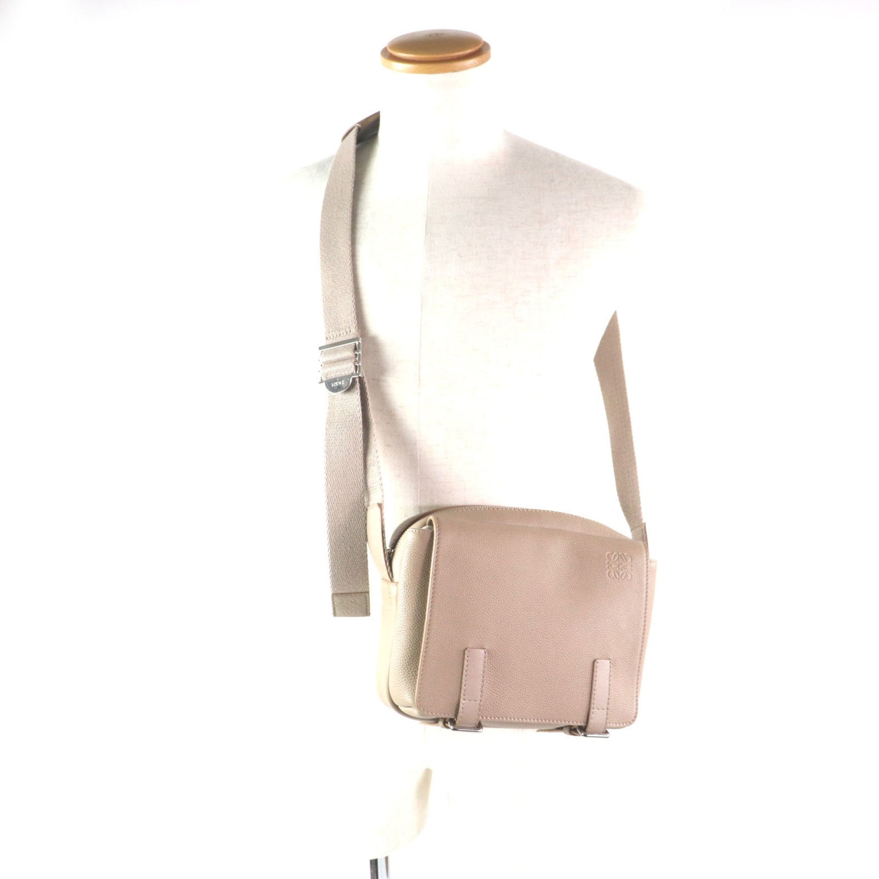 LOEWE Military Messenger XS Bag in with Anagram Logo, Soft Grain Calf Leather Shoulder Bag, Made Portugal