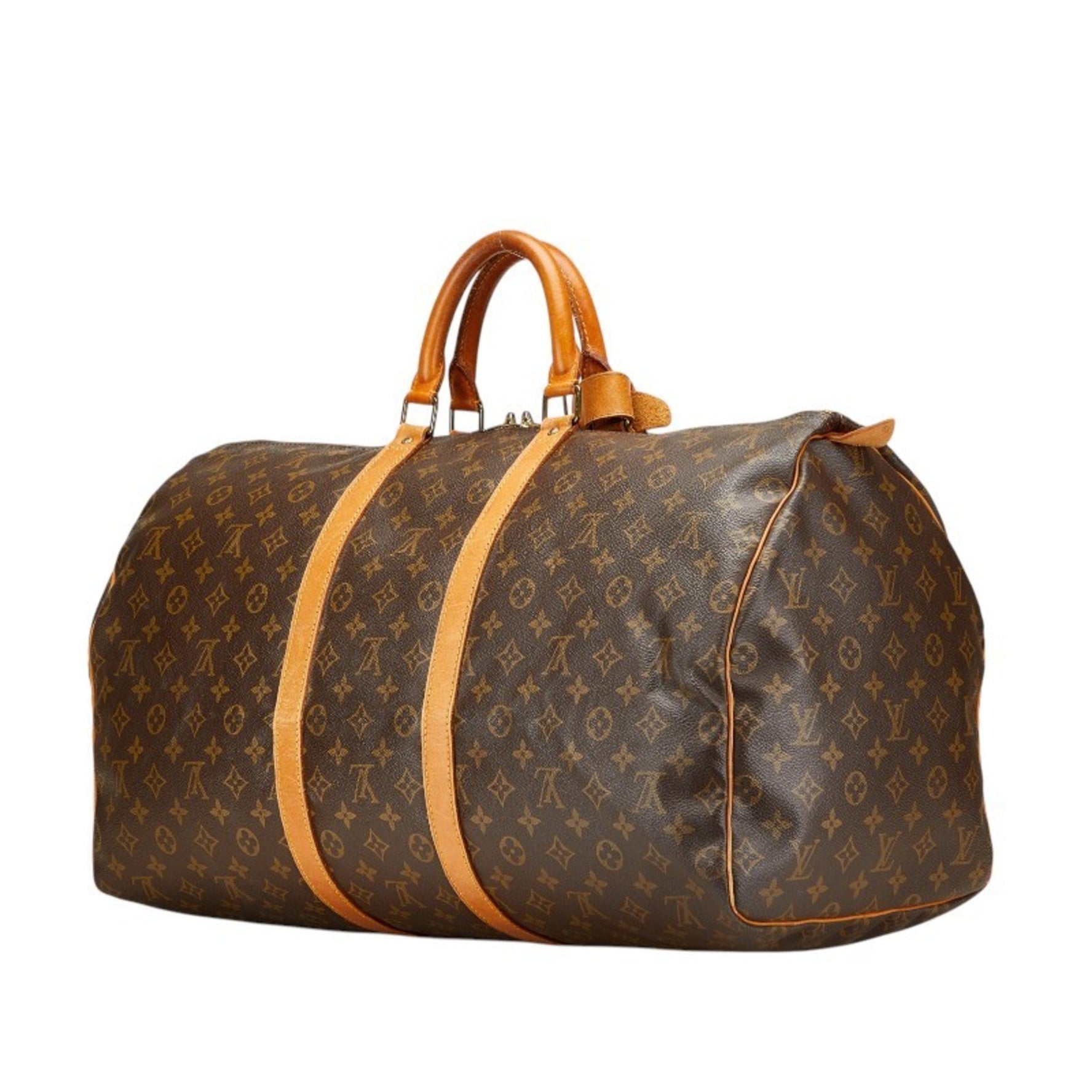 Louis Vuitton Monogram Keepall 55 Boston Bag, Travel Brown PVC Leather, Women's, LOUIS VUITTON