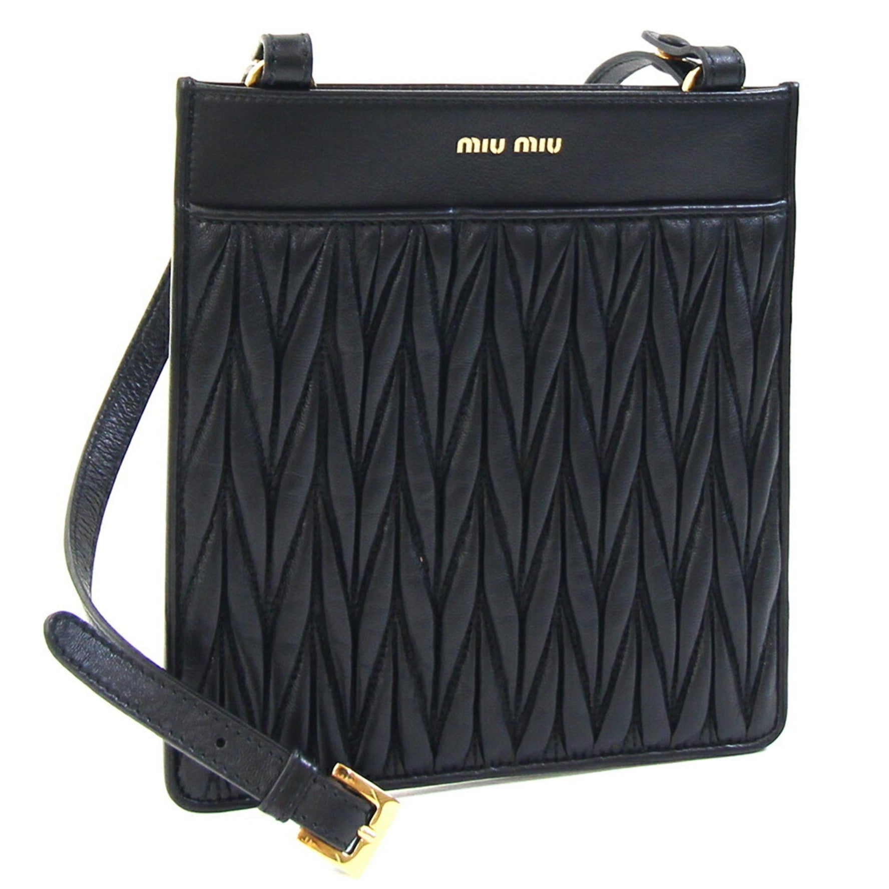 Miu Miu Miu Matelasse Shoulder Bag Leather Pochette No Gusset Crossbody Gathered MIU