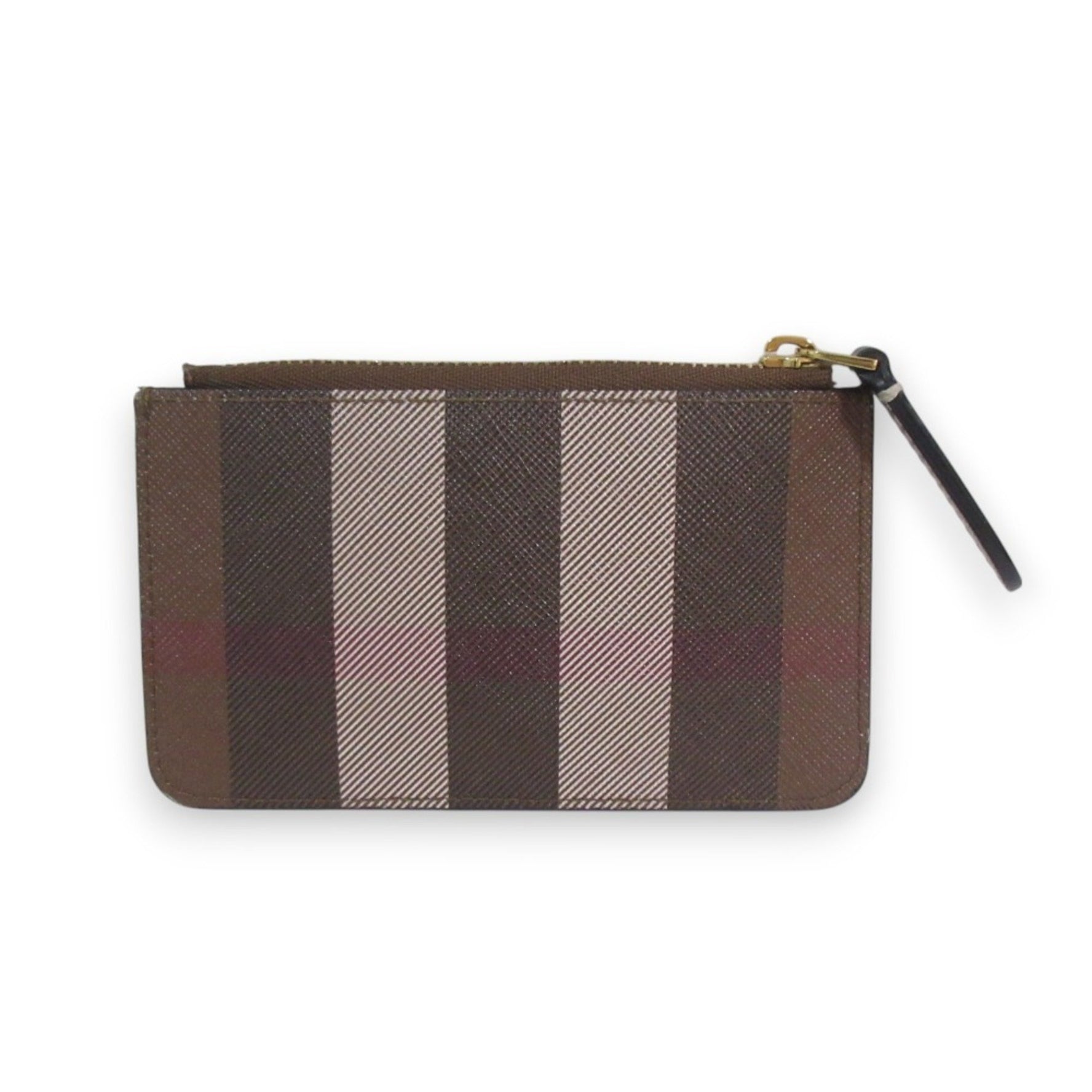 BURBERRY Exaggerated check leather pattern coin pouch with key chain, wallet, case, brown, red, women's