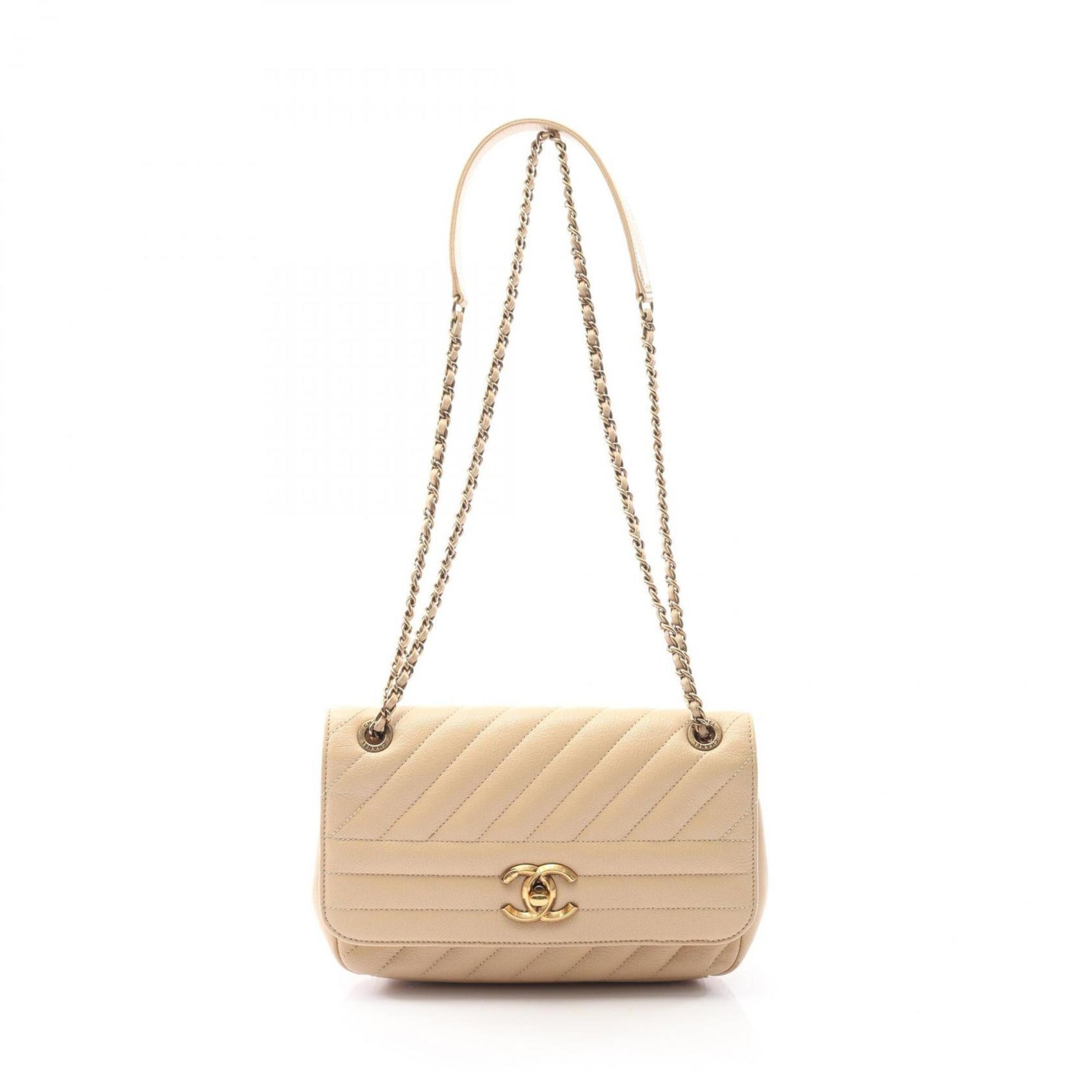 CHANEL Diagonal Quilted Flap Shoulder Bag in Goatskin Leather