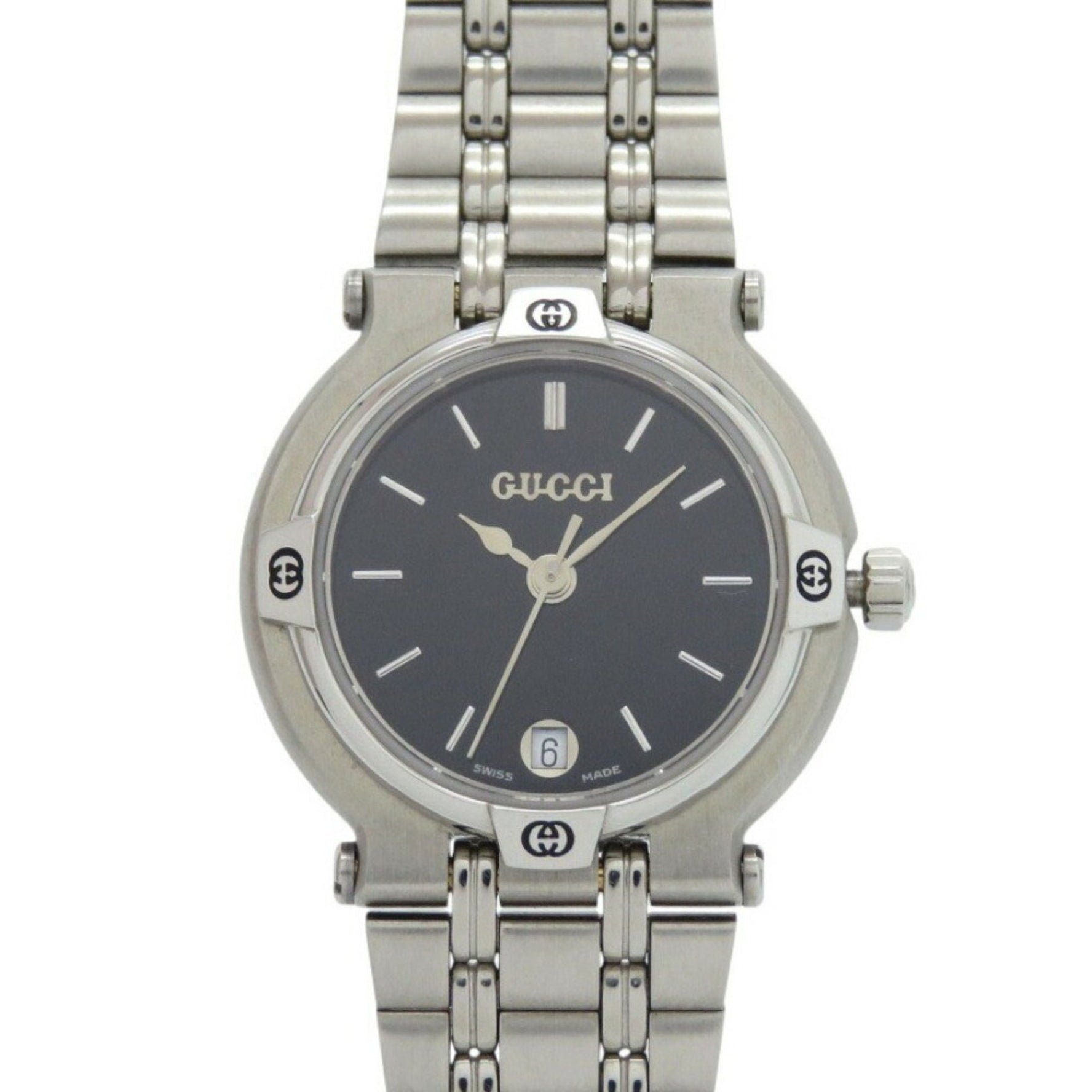 Like new Gucci 9100L stainless steel black and silver quartz watch with dial, model 0561GUCCI