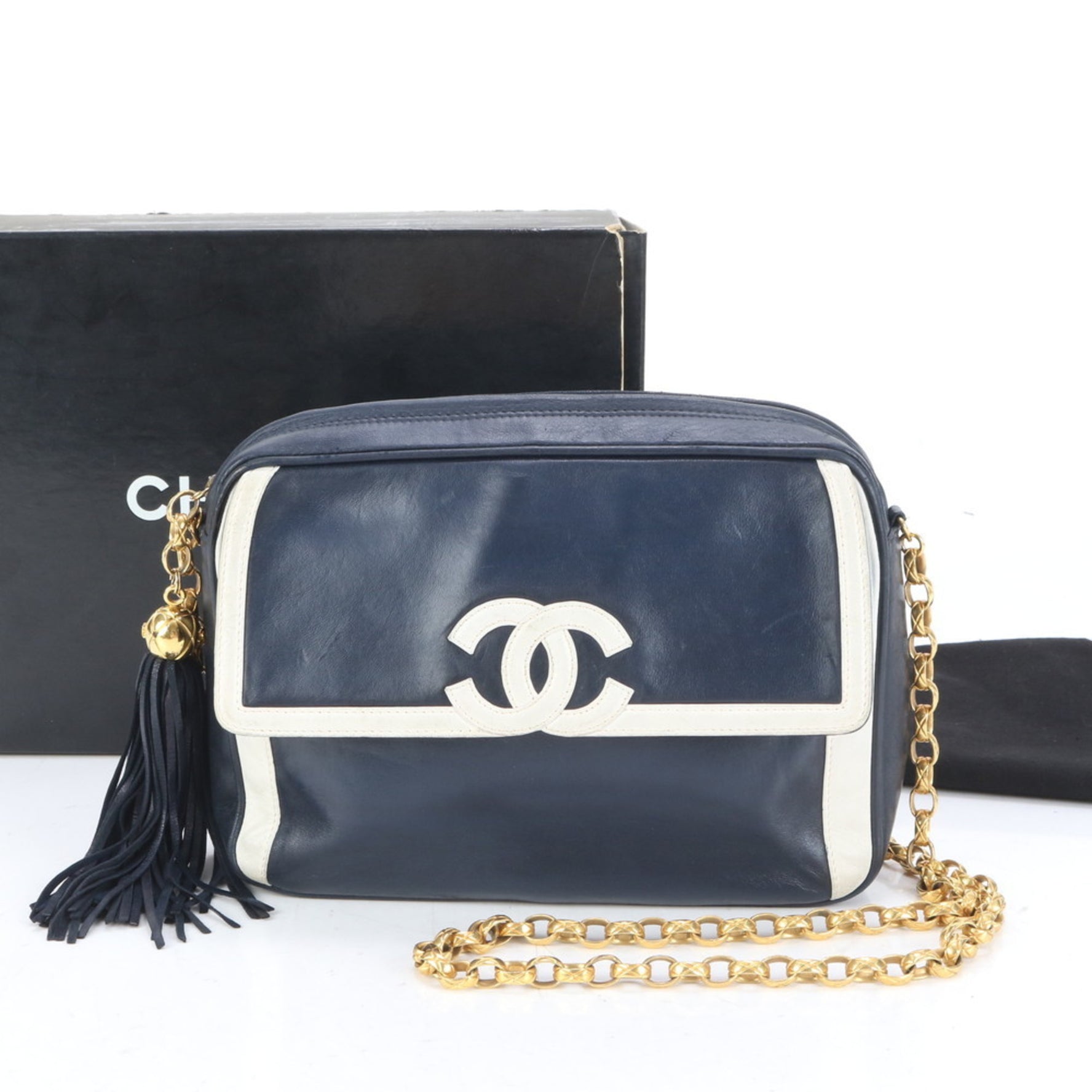 Chanel tassel lambskin leather chain shoulder bag tote with serial number seal