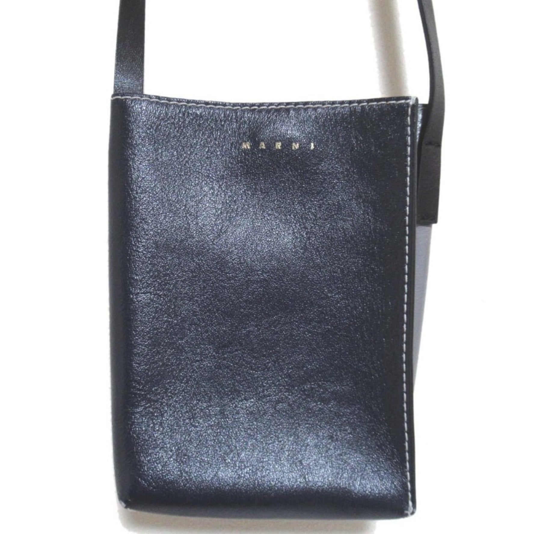 MARNI 2022 Model MUSEO SOFT Museo Soft Leather Small Bag Shoulder Pochette Dark Navy x Gray Women's
