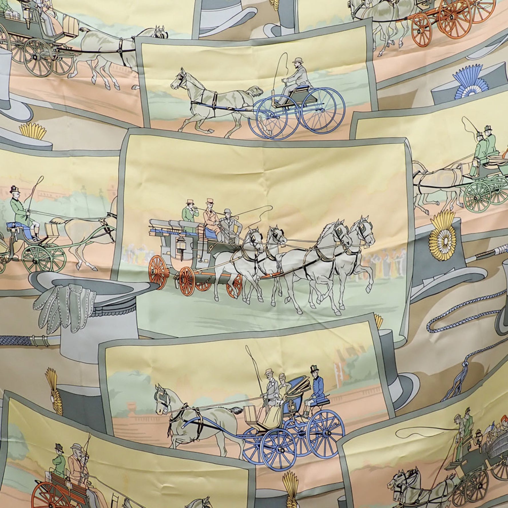 Hermes Carré 90 Scarf, Women's, Multicolor Silk, Carriage and Hat