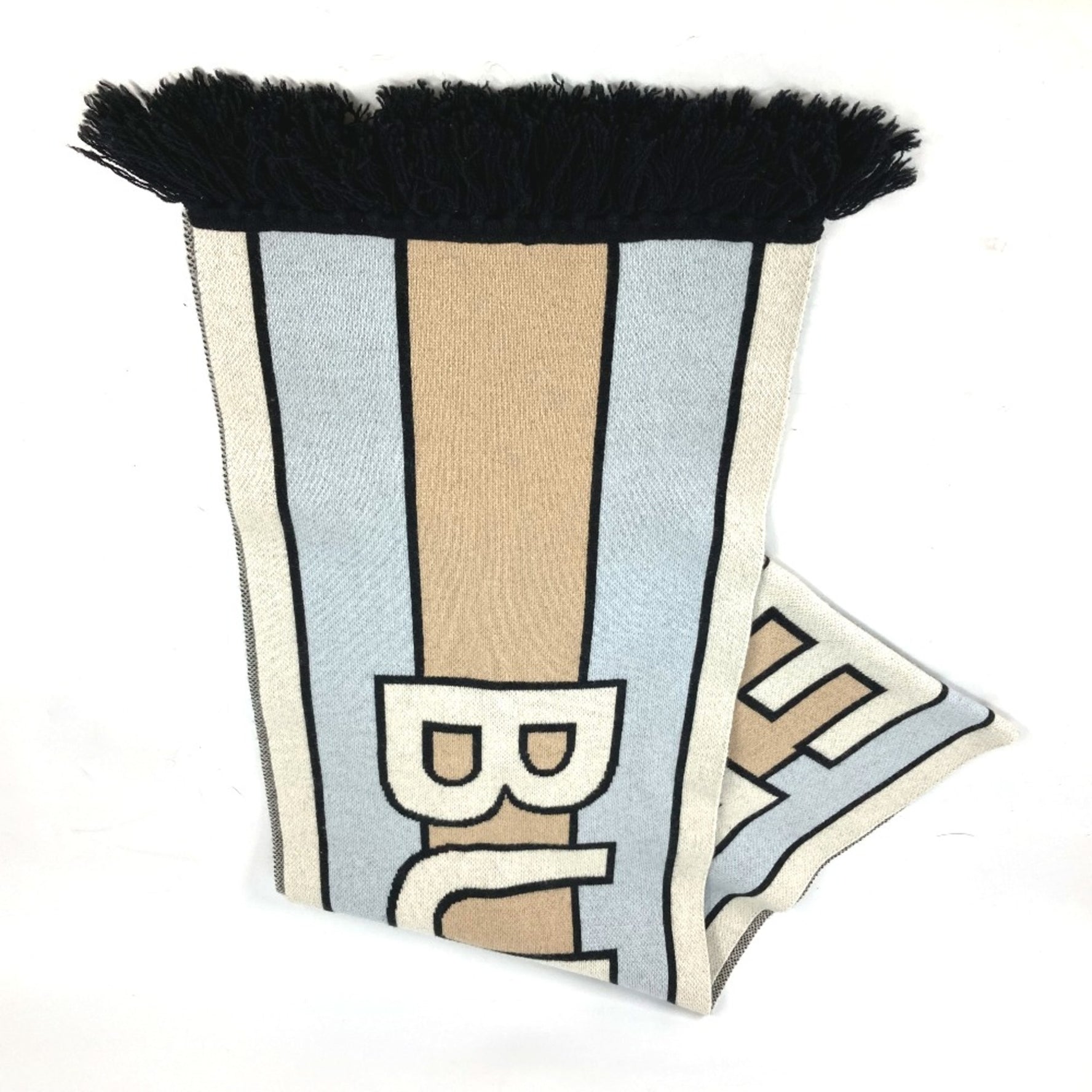 Burberry border fringe Scarf Beige White x Light Blue Based
