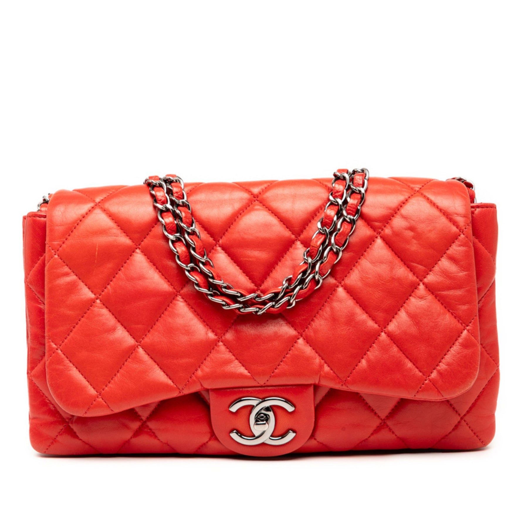 CHANEL Matelasse Coco Mark Chain Shoulder Bag in Red Lambskin