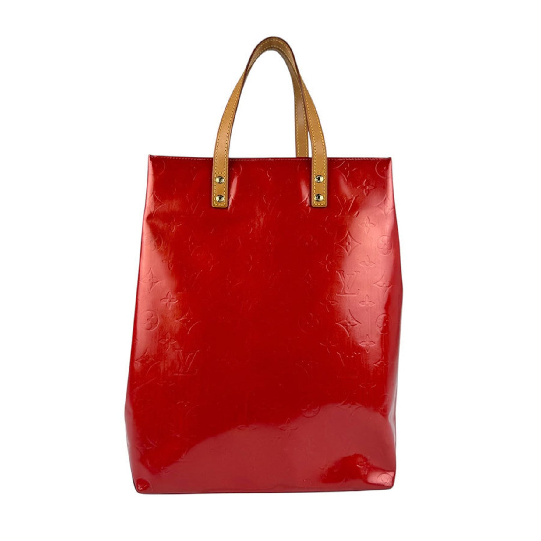 Louis Vuitton Handbag Tote Bag Monogram Vernis Reed MM Patent Leather Red Gold