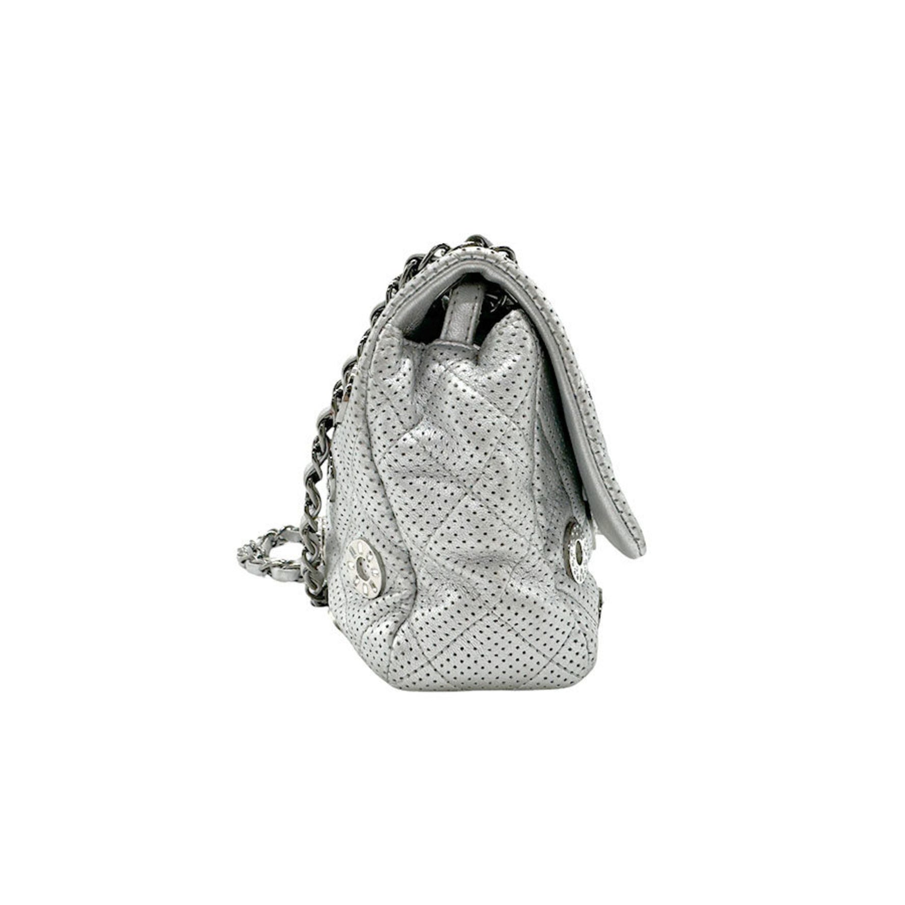 CHANEL Shoulder Bag Matelasse Leather Metal