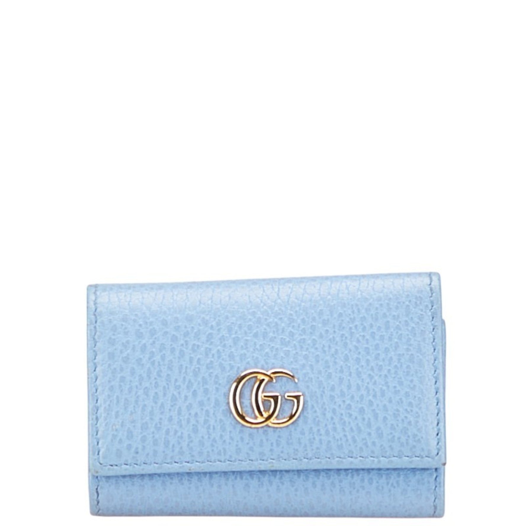 Gucci GG Marmont Double G Key Case Light Blue Leather