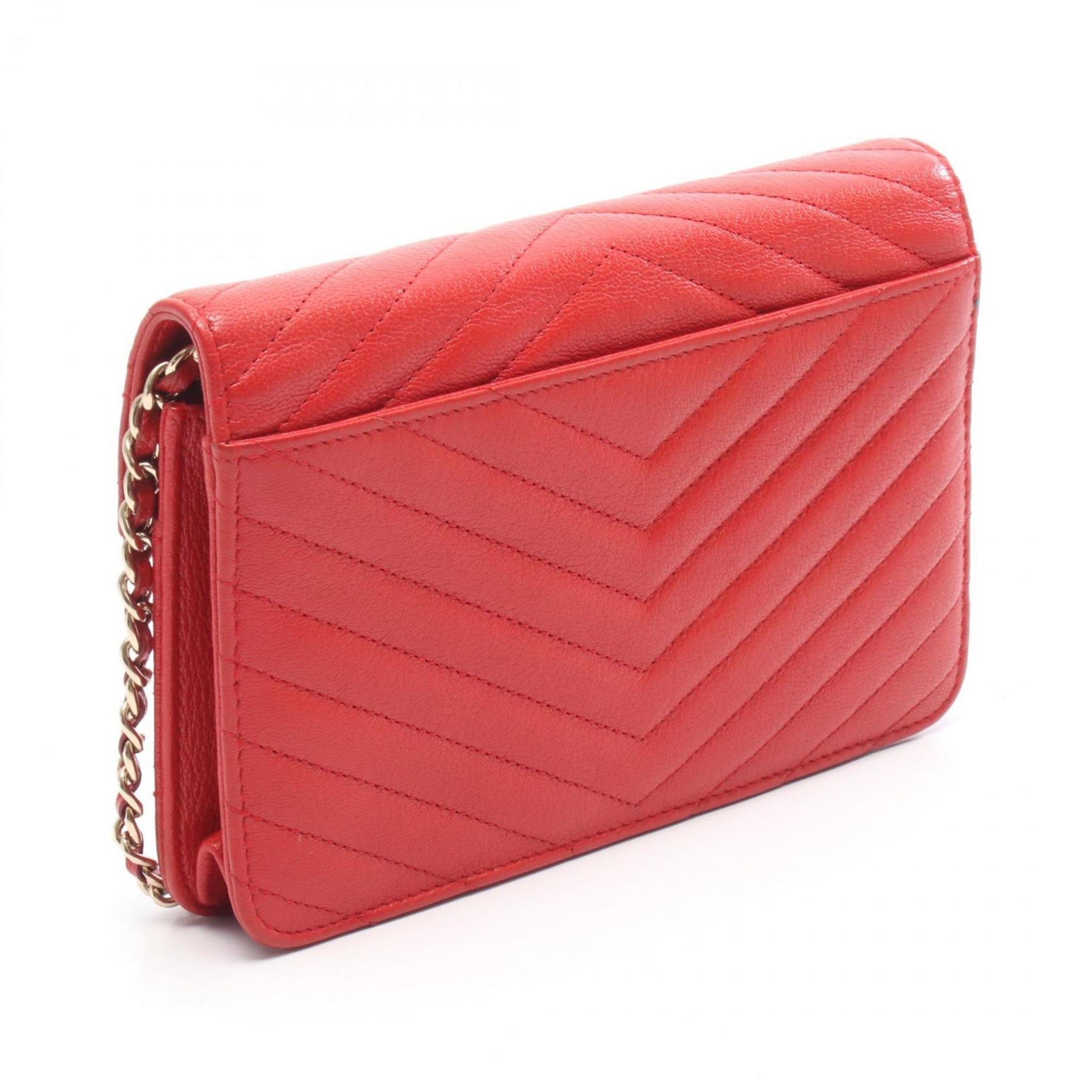 CHANEL Chevron V-Stitch Shoulder Bag, Leather, Red