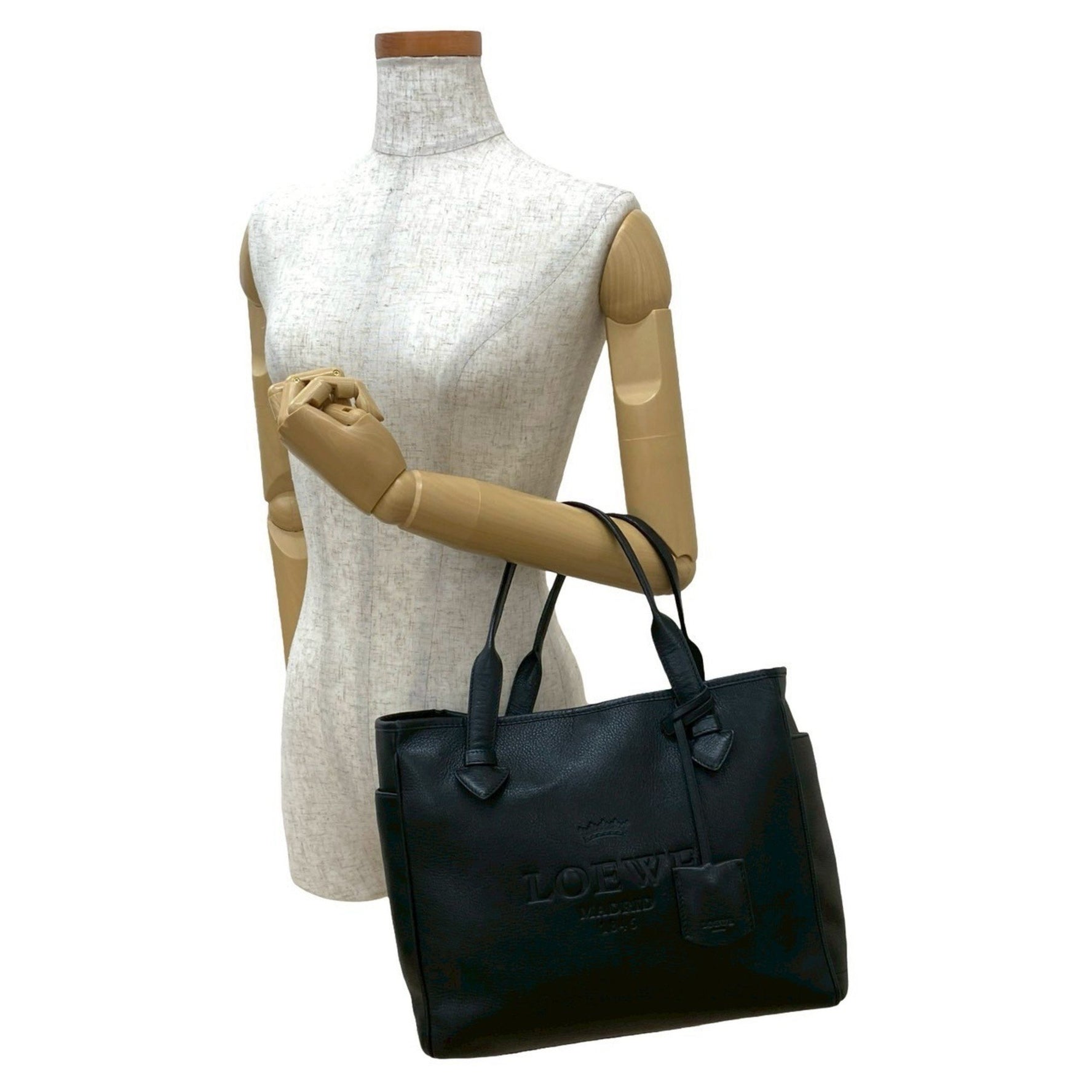 LOEWE Heritage Logo Embossed Leather Tote Bag, Handbag, Business