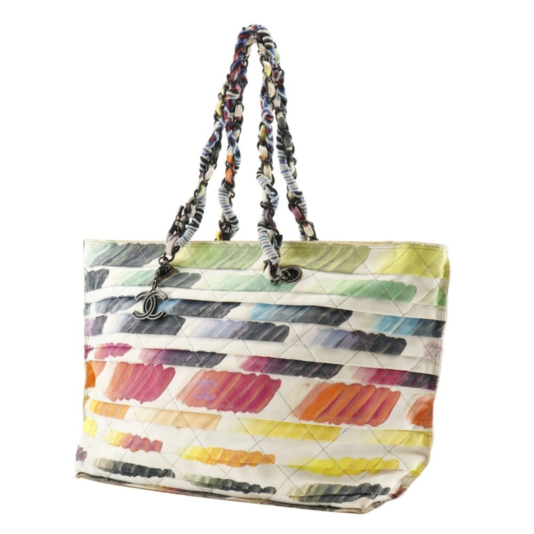 CHANEL Chain Tote Bag Colorama Coco Mark Canvas 2014 Multicolor/White Women's